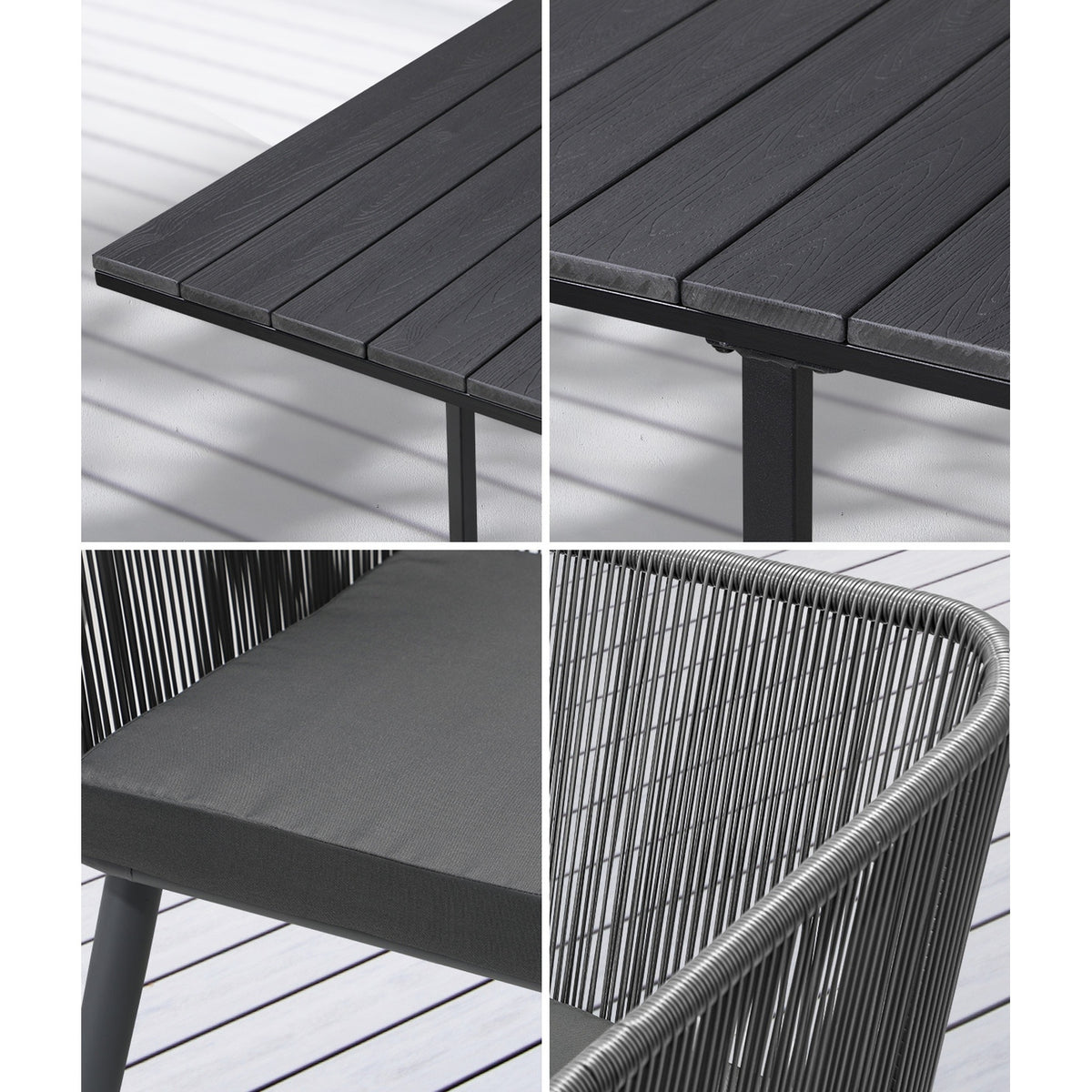 Livsip 5PCS Outdoor Dining Set Furniture Black Table Lounge Chairs Patio Setting - Sunyee