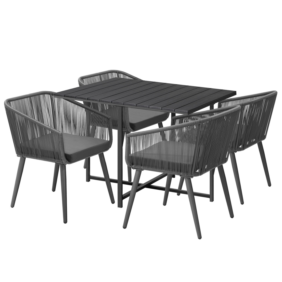 Livsip 5PCS Outdoor Dining Set Furniture Black Table Lounge Chairs Patio Setting - Sunyee