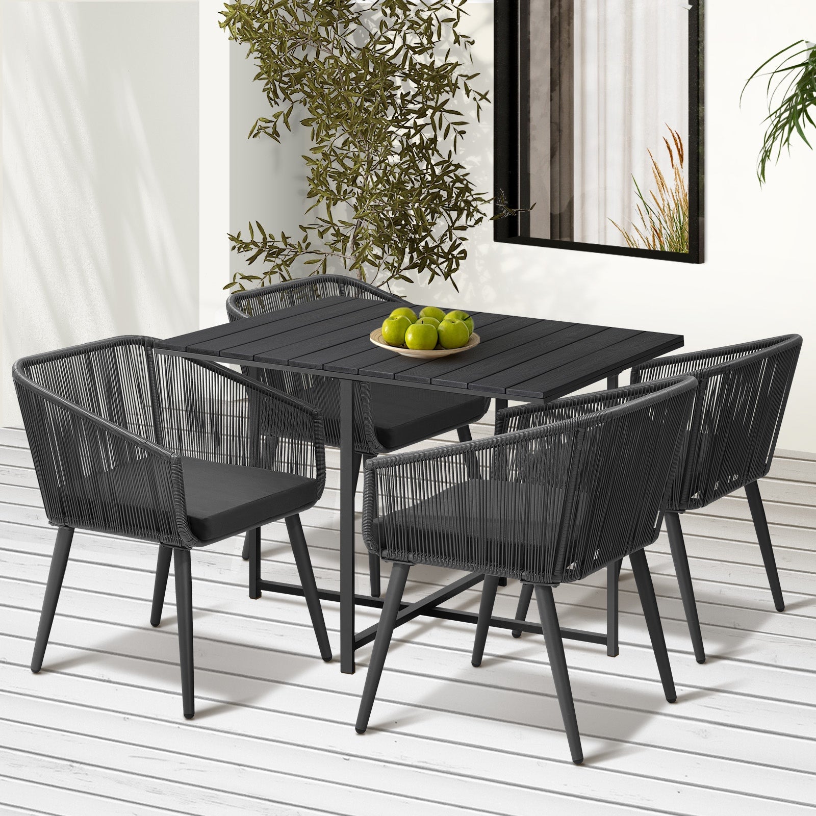 Livsip 5PCS Outdoor Dining Set Furniture Black Table Lounge Chairs Patio Setting - Sunyee