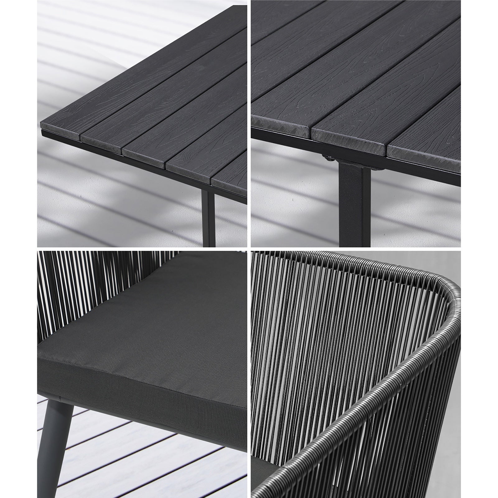 Livsip 5PCS Outdoor Dining Set Furniture Black Table Lounge Chairs Patio Setting - Sunyee