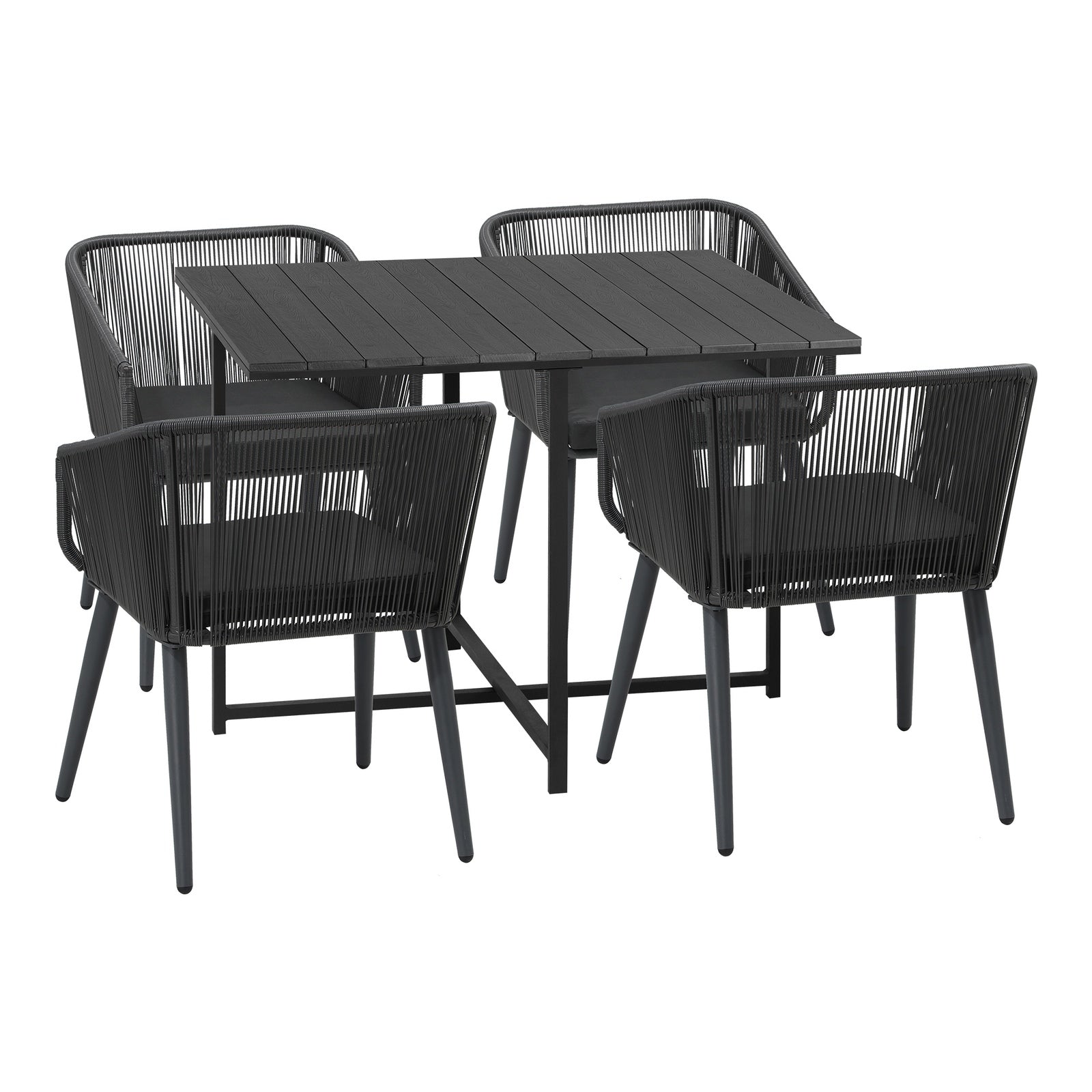 Livsip 5PCS Outdoor Dining Set Furniture Black Table Lounge Chairs Patio Setting - Sunyee