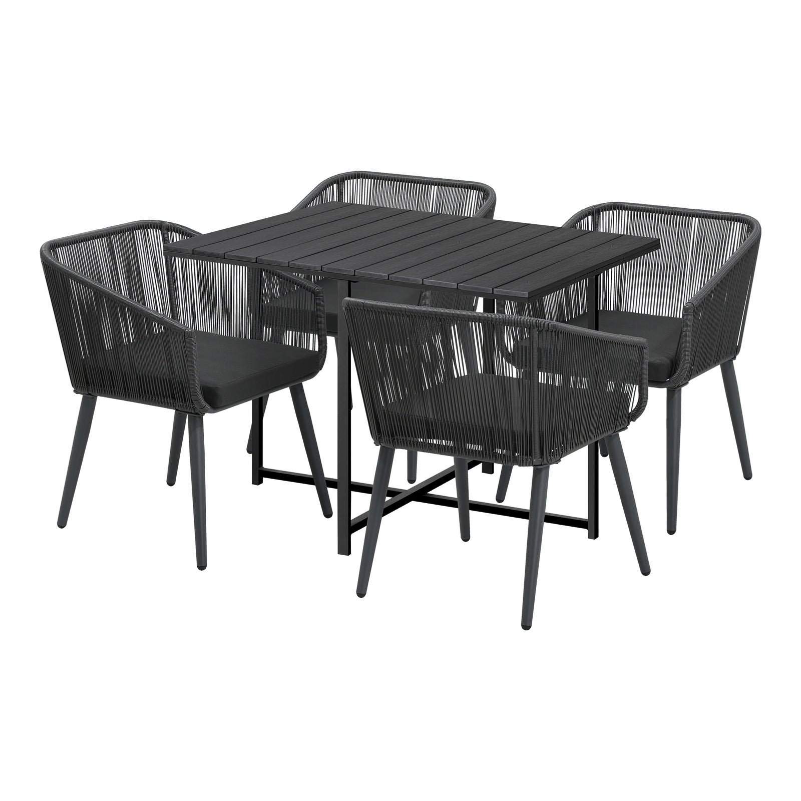 Livsip 5PCS Outdoor Dining Set Furniture Black Table Lounge Chairs Patio Setting - Sunyee