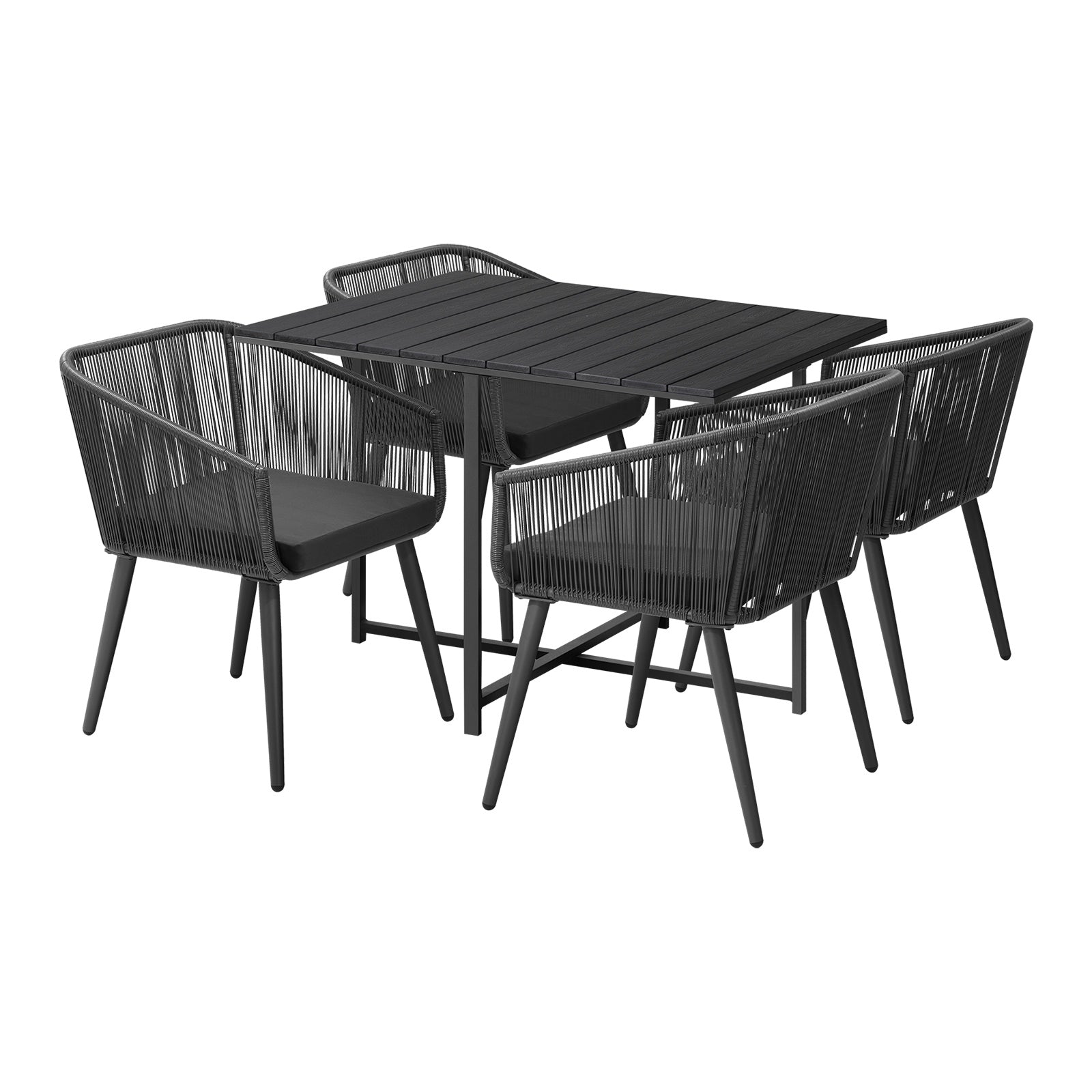 Livsip 5PCS Outdoor Dining Set Furniture Black Table Lounge Chairs Patio Setting - Sunyee