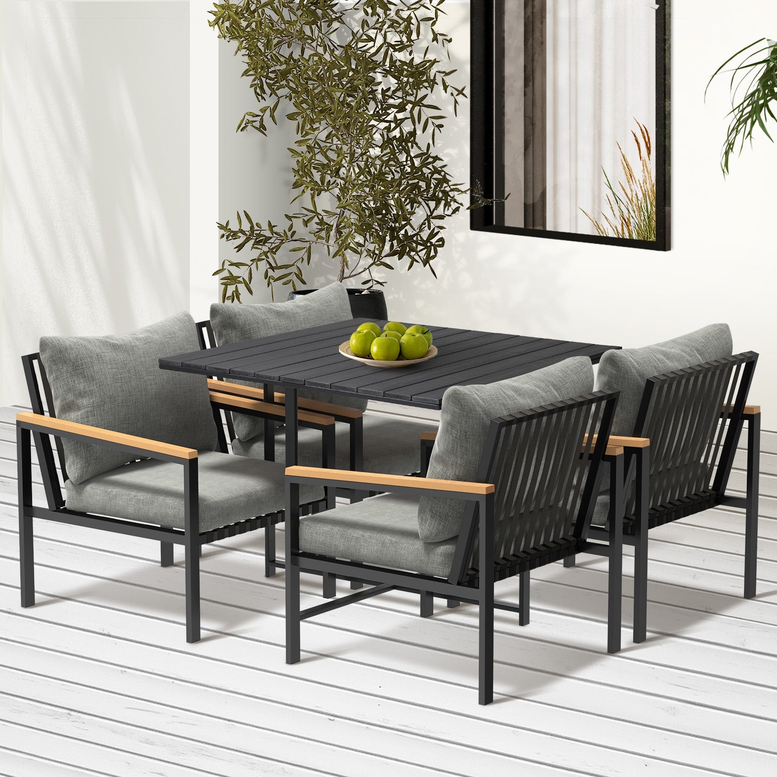Livsip Outdoor Dining Set Black Table and Chairs 5PCS Patio Furniture Setting - Sunyee