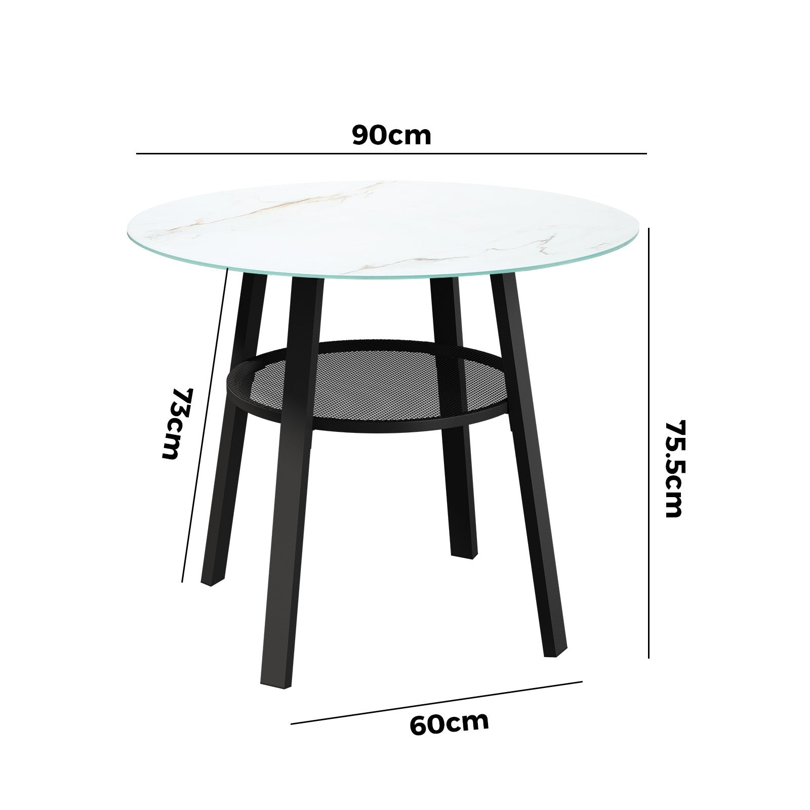 Livsip Outdoor Dining Table w/ Storage Shelf Patio Furniture Black 90cm - Sunyee