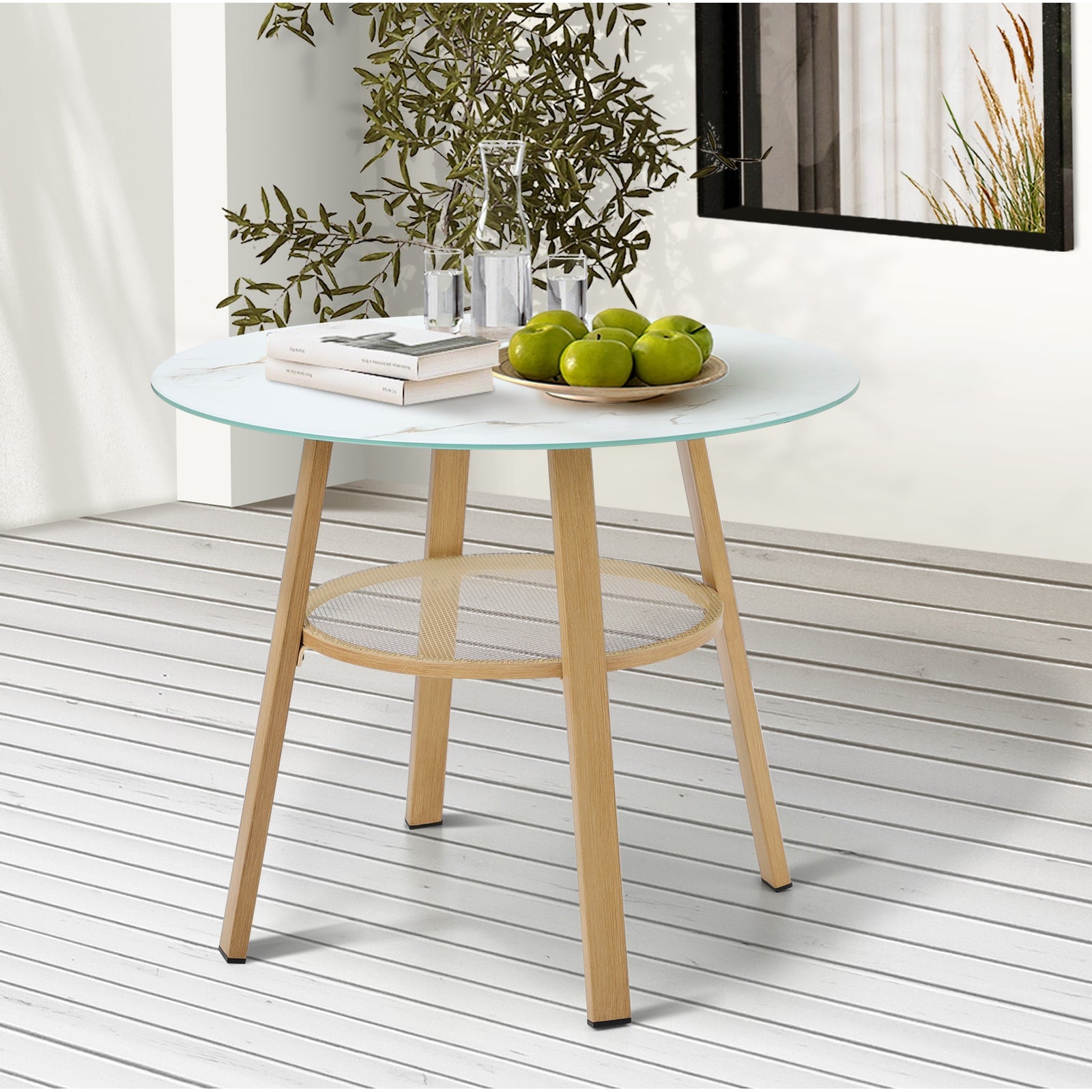 Livsip Outdoor Dining Table w/ Storage Shelf Patio Furniture Brown 90cm - Sunyee