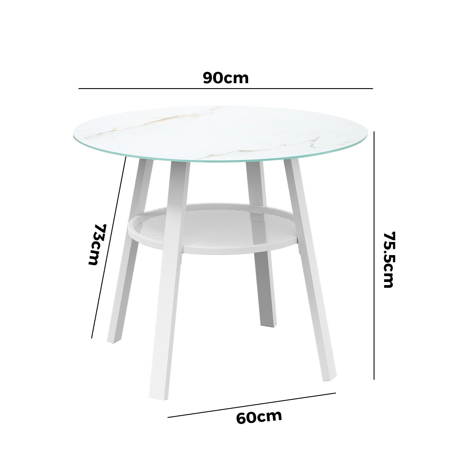 Livsip Outdoor Dining Table w/ Storage Shelf Patio Furniture White 90cm - Sunyee
