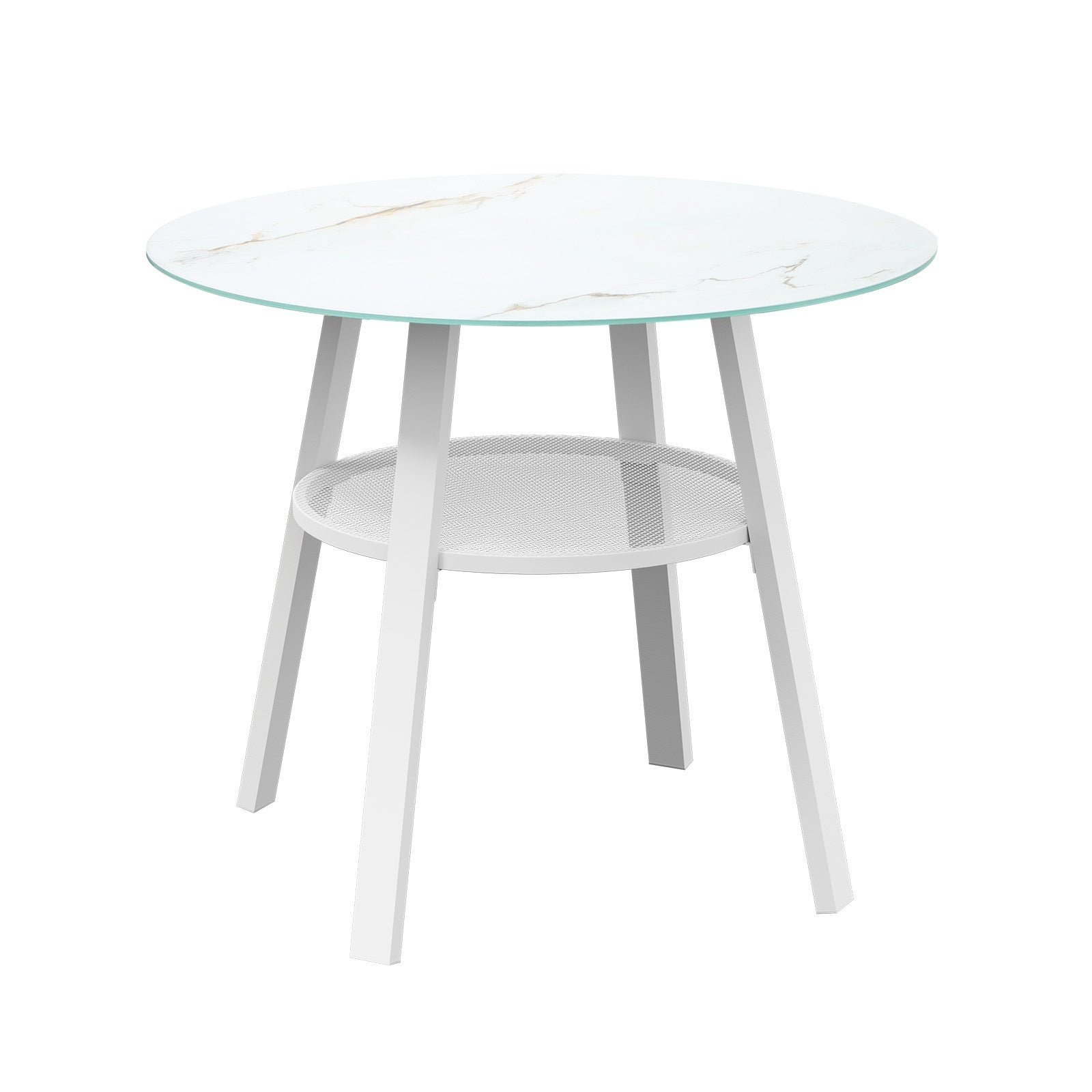 Livsip Outdoor Dining Table w/ Storage Shelf Patio Furniture White 90cm - Sunyee