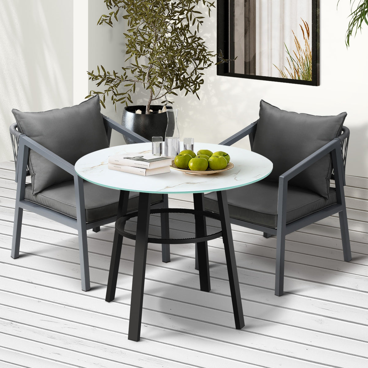 Livsip 3PCS Outdoor Dining Setting Table Lounge Chair Patio Furniture Bistro Set - Sunyee