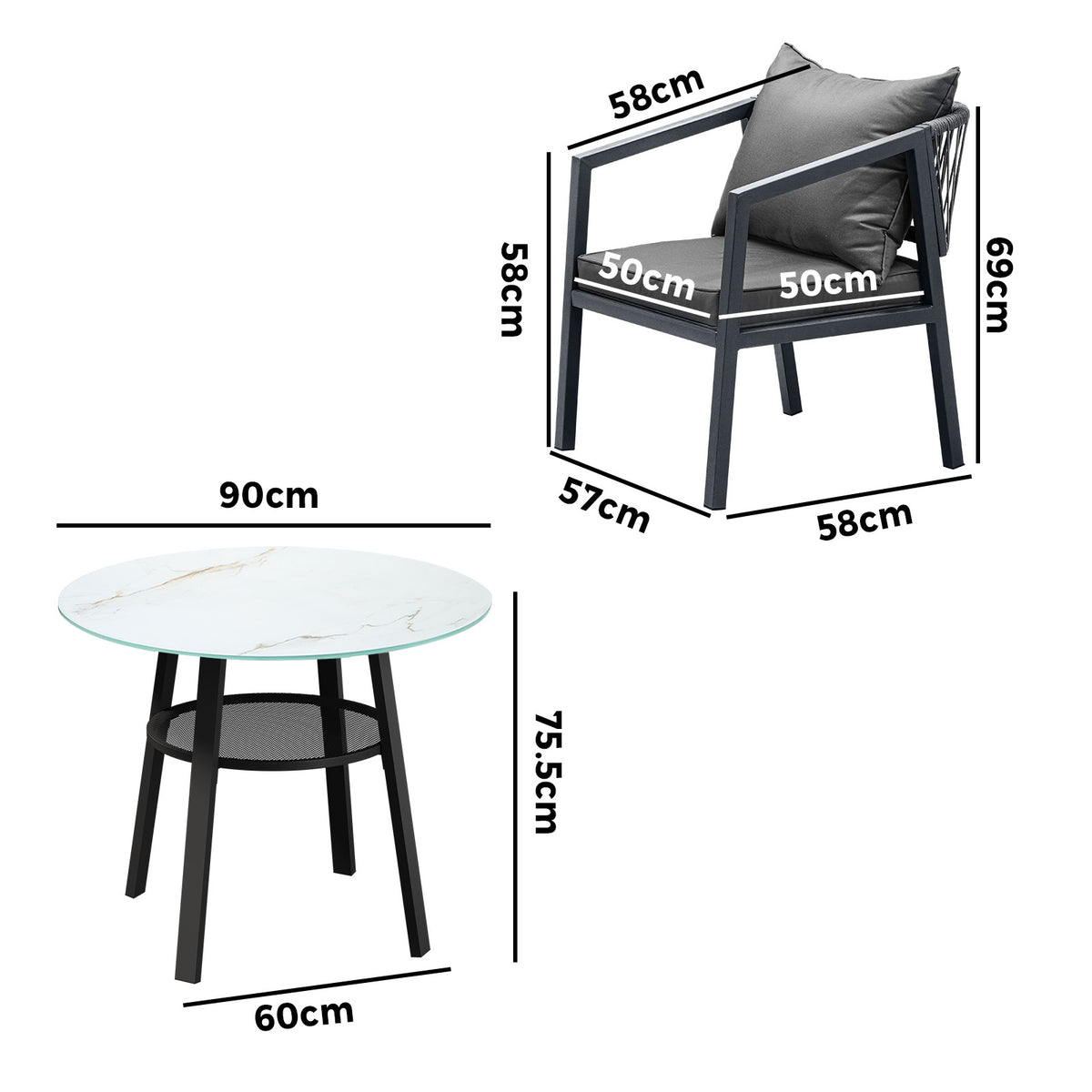 Livsip 3PCS Outdoor Dining Setting Table Lounge Chair Patio Furniture Bistro Set - Sunyee