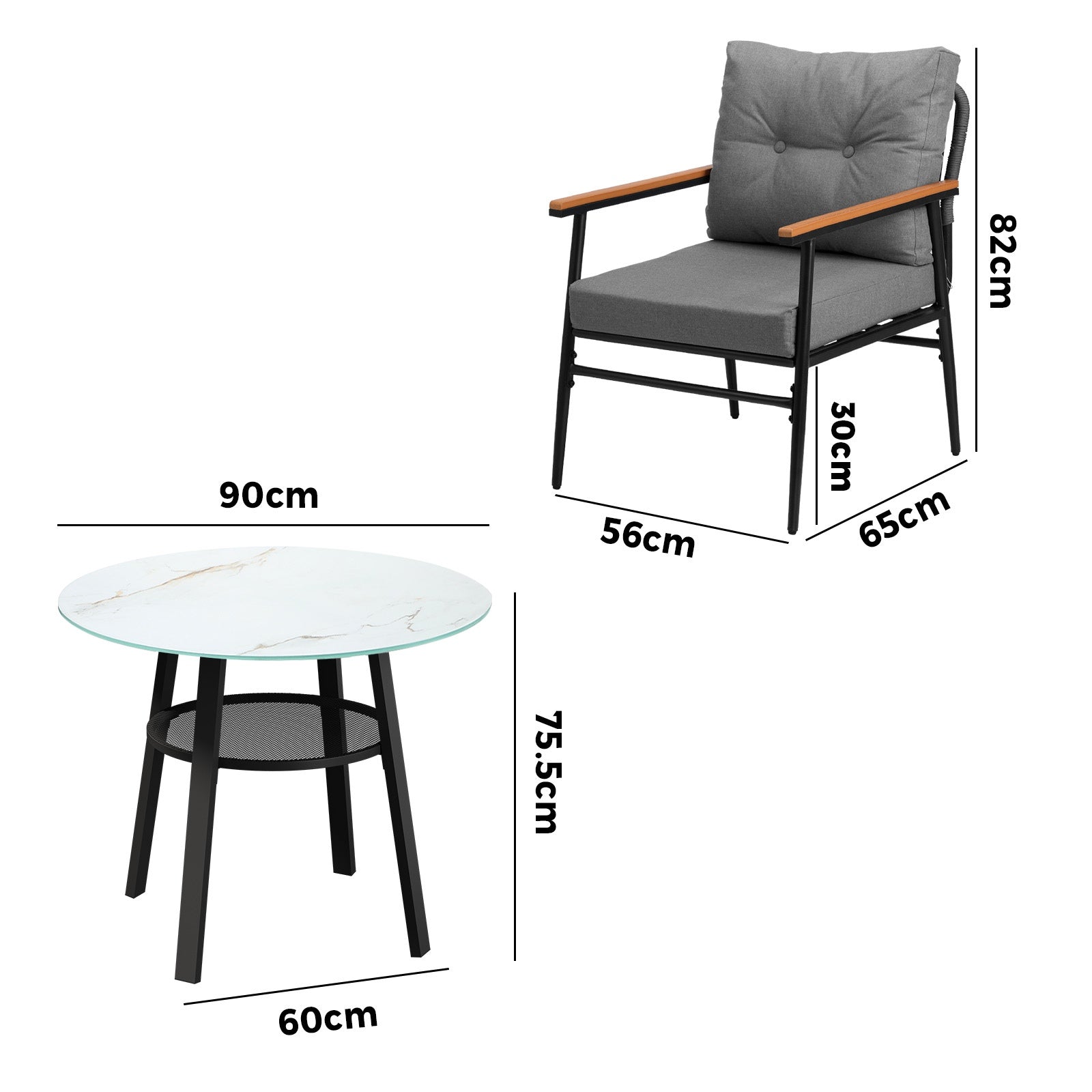 Livsip Outdoor Dining Set Patio Furniture 3PC Lounge Setting Table Storage Shelf - Sunyee