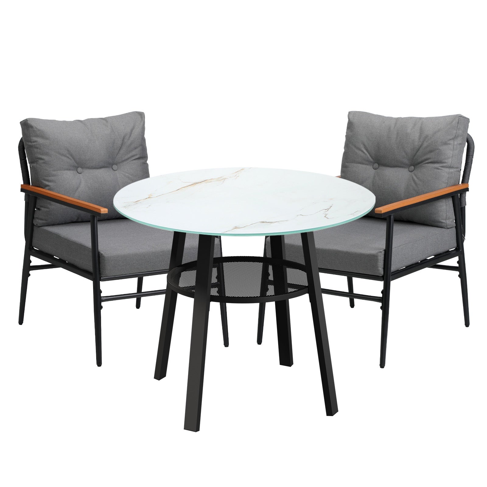 Livsip Outdoor Dining Set Patio Furniture 3PC Lounge Setting Table Storage Shelf - Sunyee