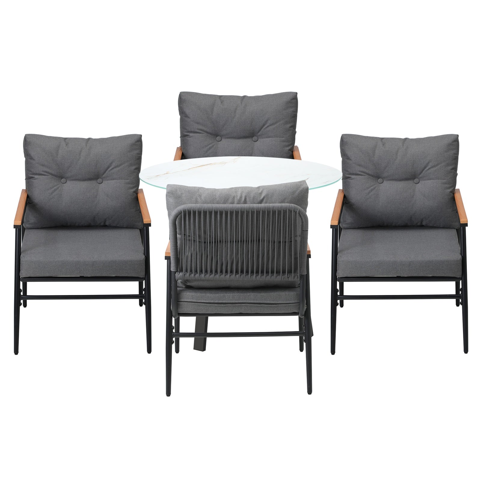 Livsip Outdoor Dining Set Patio Furniture 5PC Lounge Setting Table Storage Shelf - Sunyee