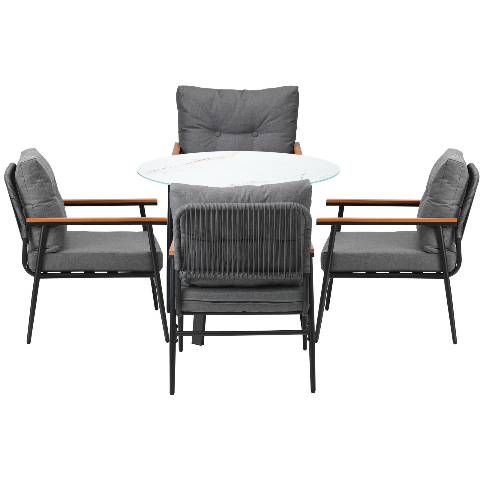 Livsip Outdoor Dining Set Patio Furniture 5PC Lounge Setting Table Storage Shelf - Sunyee