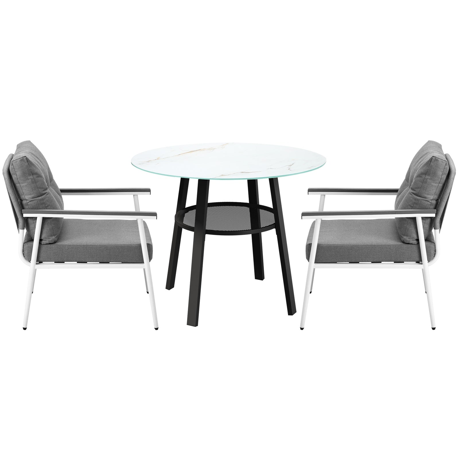 Livsip Outdoor Dining Set Patio Furniture 2 Seater Marble Tempered Glass Table - Sunyee