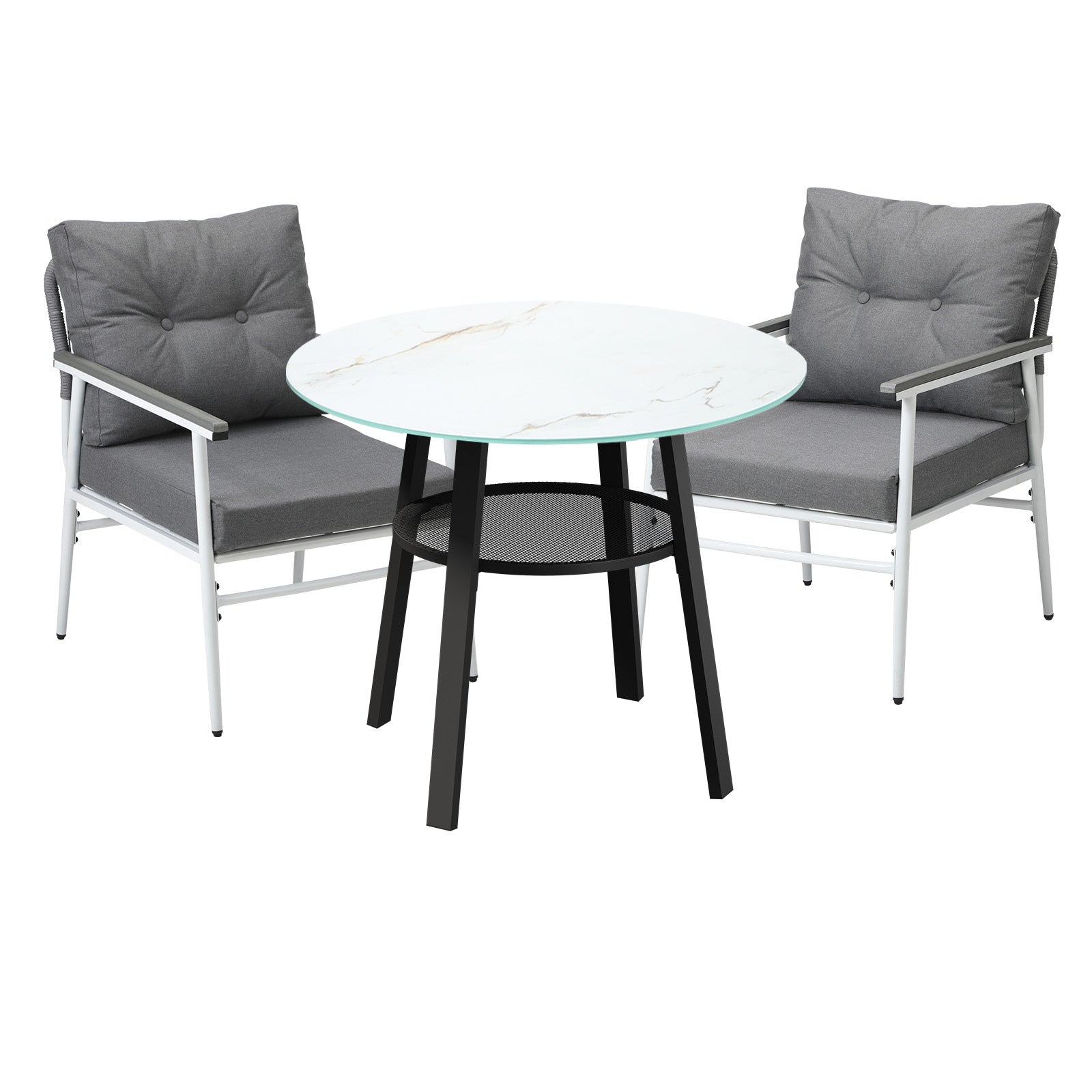Livsip Outdoor Dining Set Patio Furniture 2 Seater Marble Tempered Glass Table - Sunyee