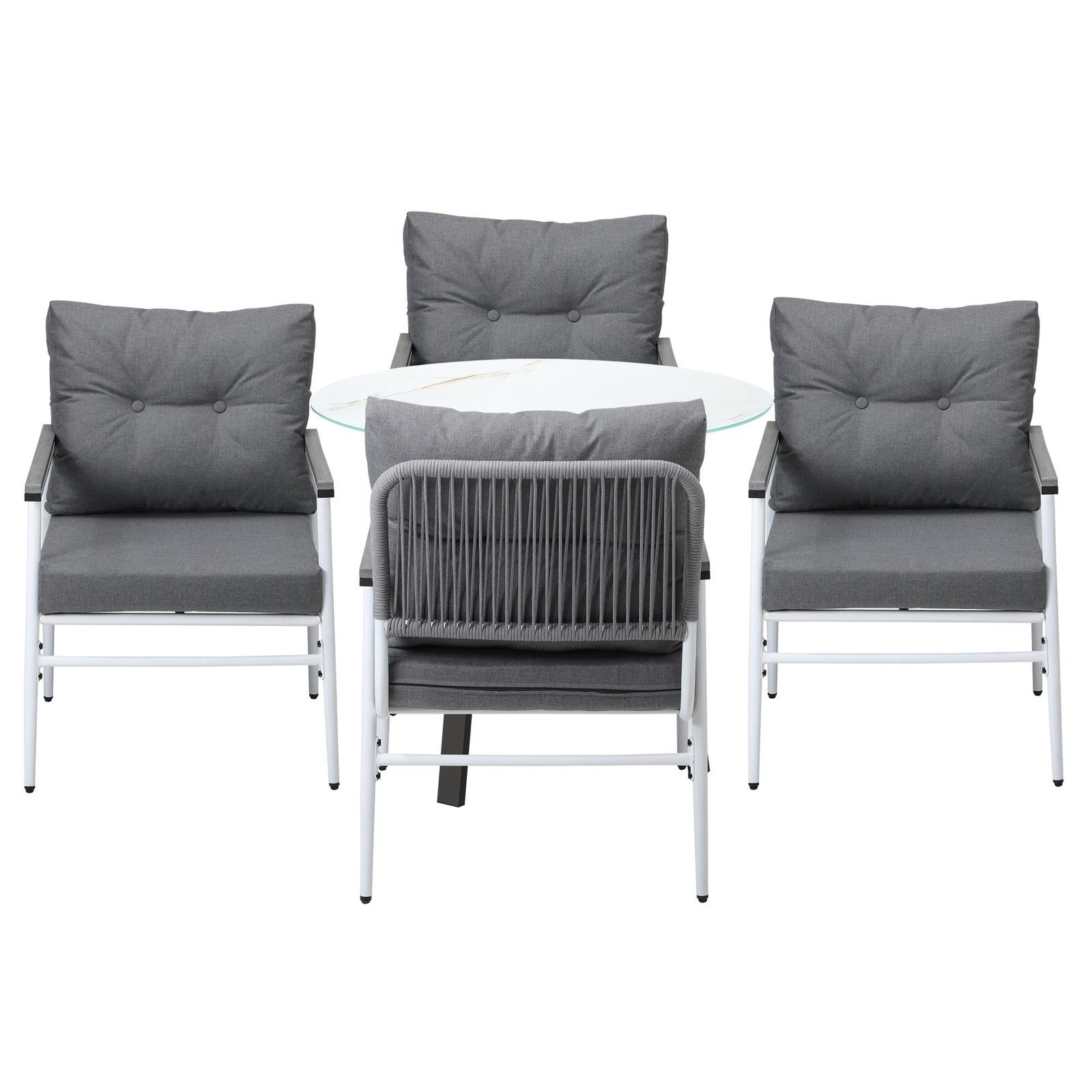 Livsip Outdoor Dining Set Patio Furniture 4 Seater Marble Tempered Glass Table - Sunyee