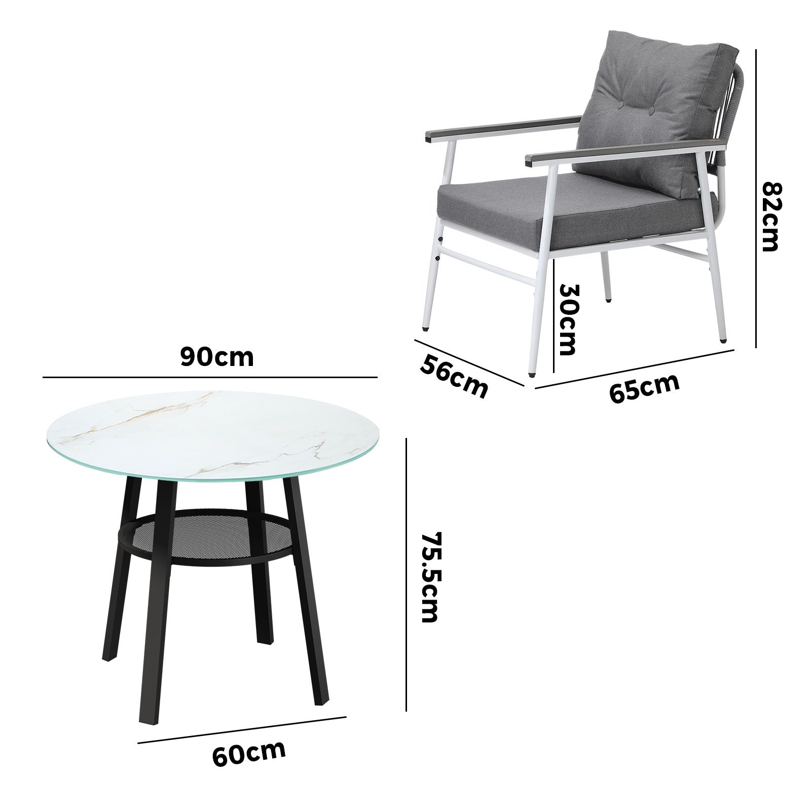 Livsip Outdoor Dining Set Patio Furniture 4 Seater Marble Tempered Glass Table - Sunyee