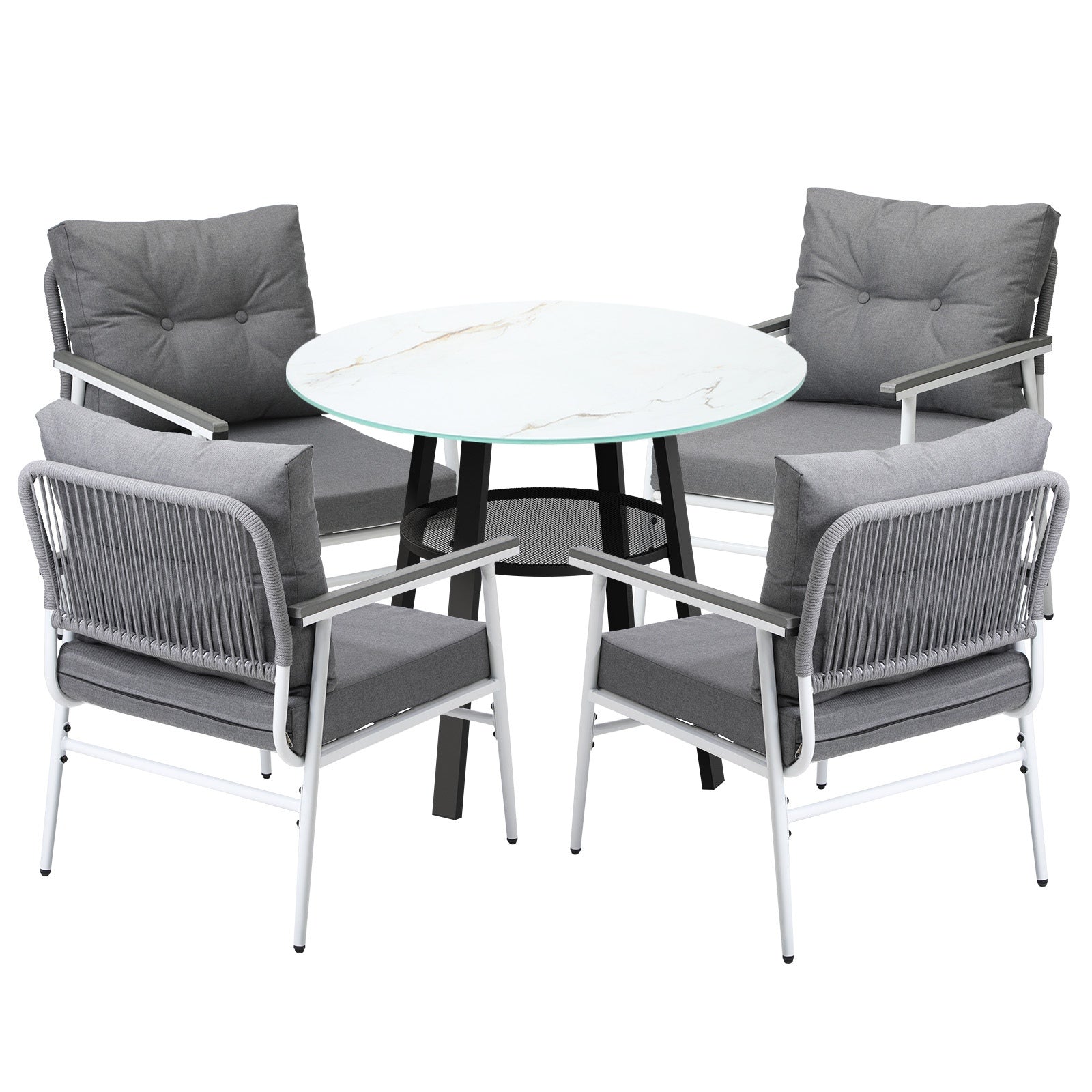 Livsip Outdoor Dining Set Patio Furniture 4 Seater Marble Tempered Glass Table - Sunyee