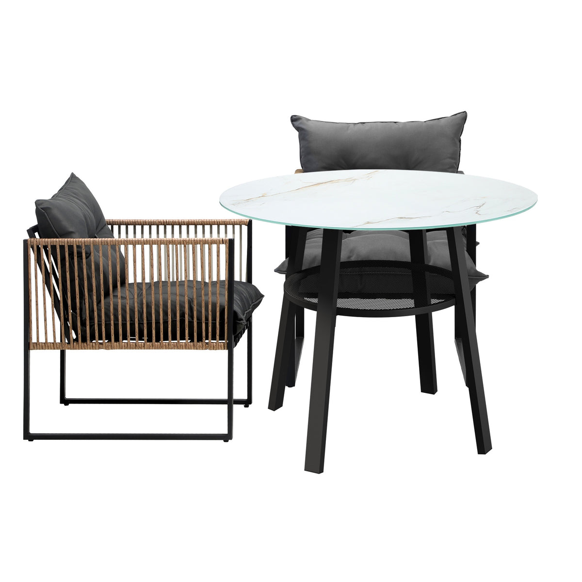Livsip Outdoor Patio Set Furniture 2 Seater Bistro Setting Table w/Storage Shelf - Sunyee