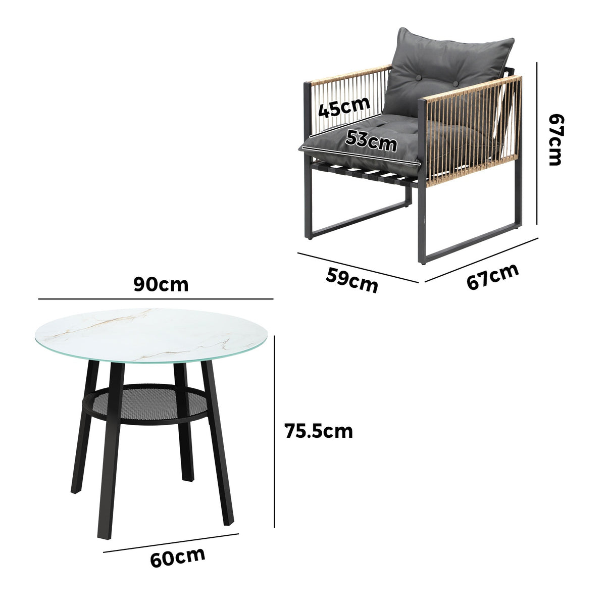 Livsip Outdoor Patio Set Furniture 2 Seater Bistro Setting Table w/Storage Shelf - Sunyee