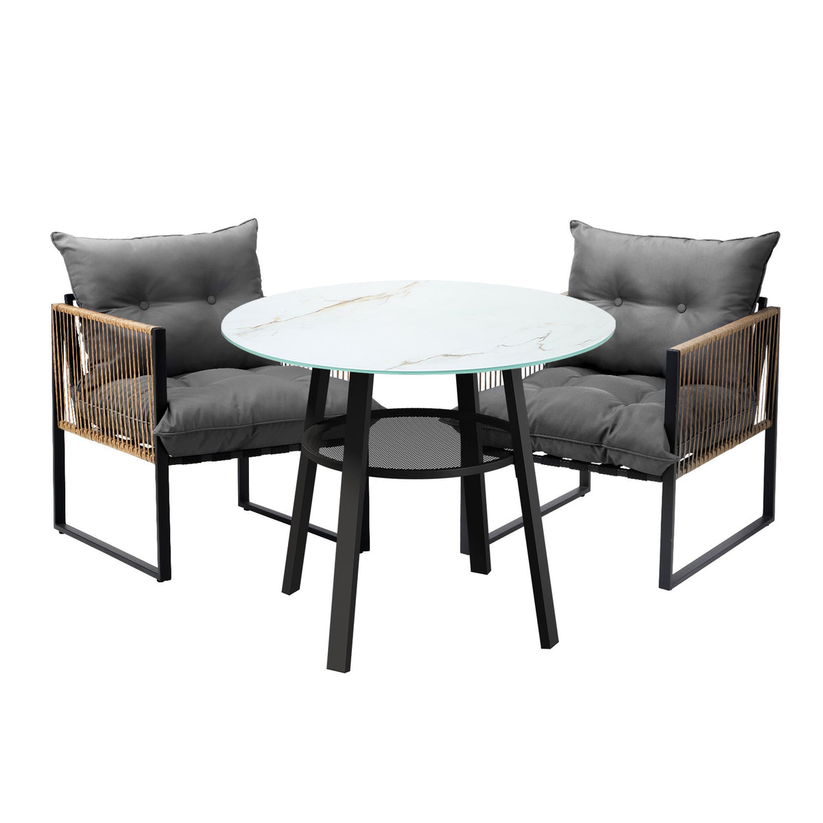Livsip Outdoor Patio Set Furniture 2 Seater Bistro Setting Table w/Storage Shelf - Sunyee