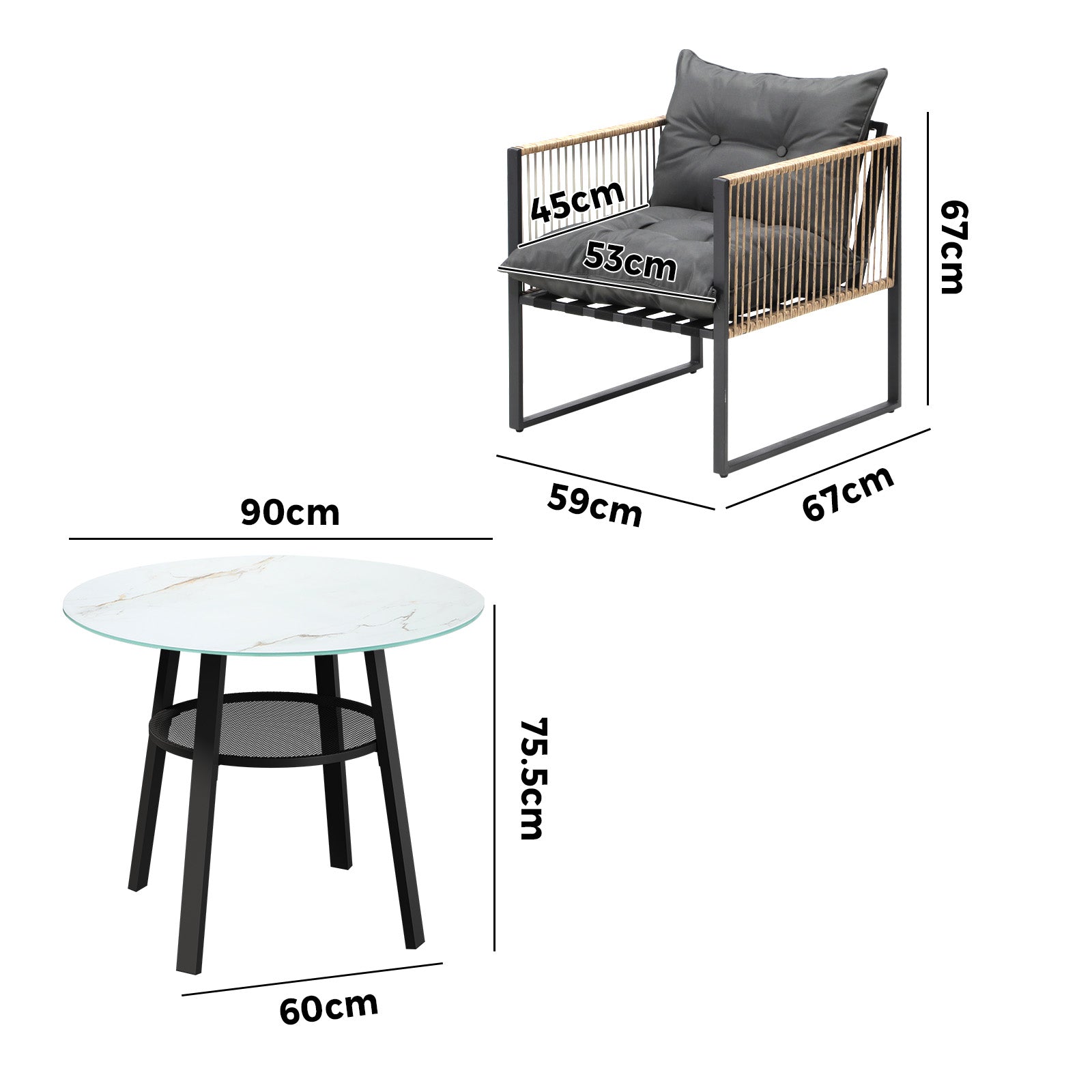 Livsip Outdoor Patio Set Furniture 4 Seater Bistro Setting Table w/Storage Shelf - Sunyee
