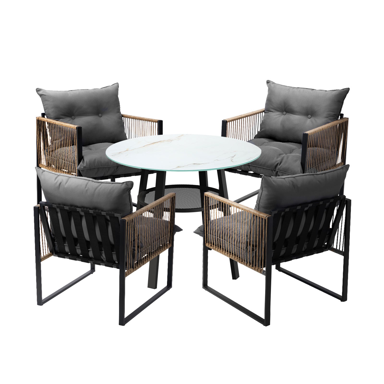 Livsip Outdoor Patio Set Furniture 4 Seater Bistro Setting Table w/Storage Shelf - Sunyee