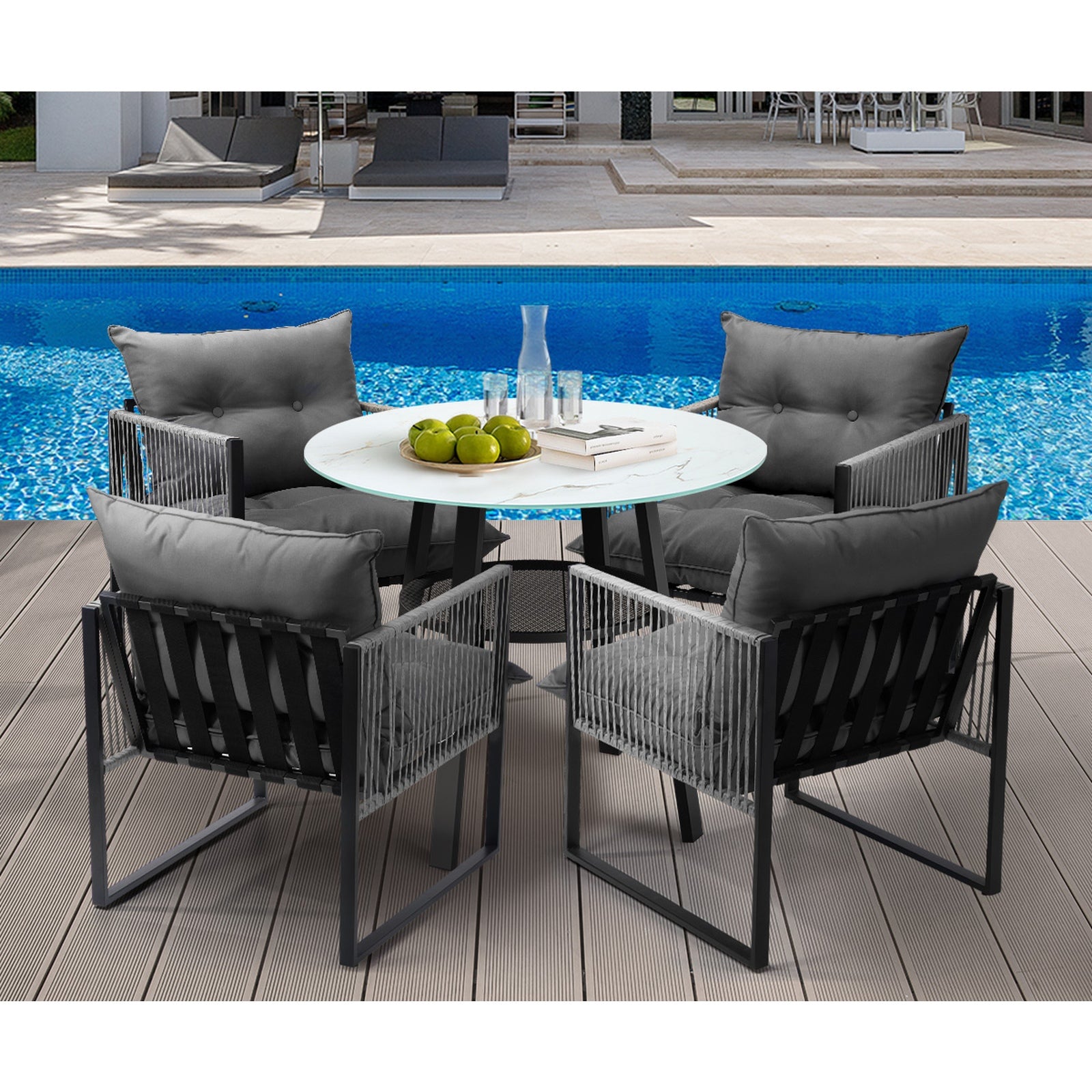 Livsip 5PCS Outdoor Furniture Dining Set Patio Table Chairs Set PE Wicker Lounge - Sunyee