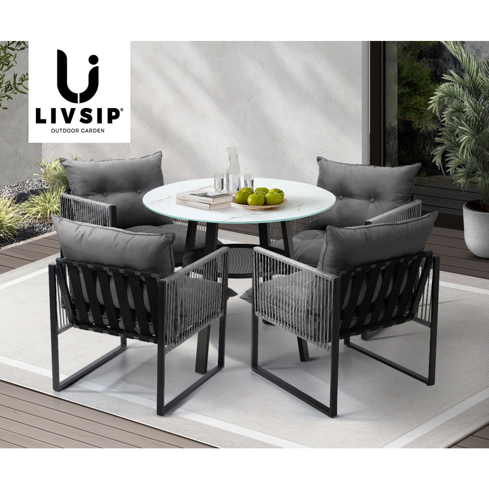 Livsip 5PCS Outdoor Furniture Dining Set Patio Table Chairs Set PE Wicker Lounge - Sunyee