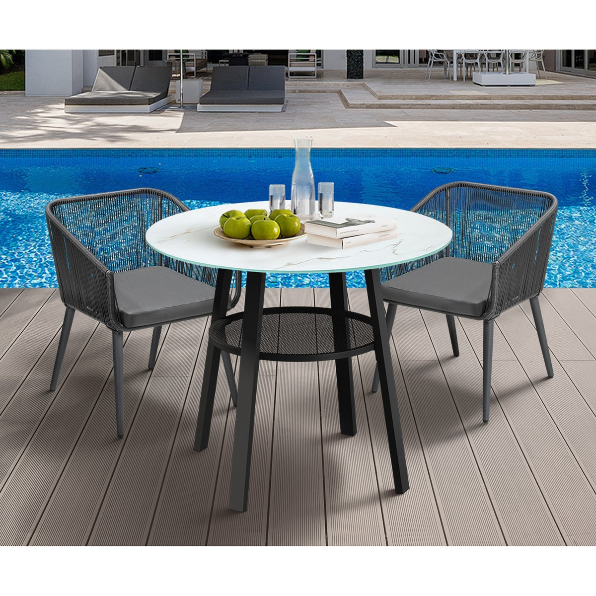 Livsip 3PCS Outdoor Dining Setting Marble-style Table Patio Furniture Bistro Set - Sunyee