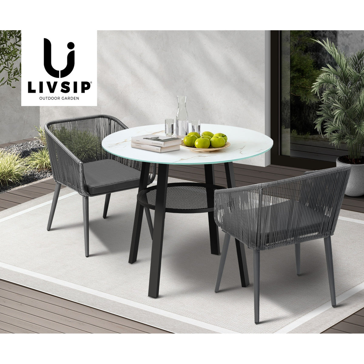 Livsip 3PCS Outdoor Dining Setting Marble-style Table Patio Furniture Bistro Set - Sunyee