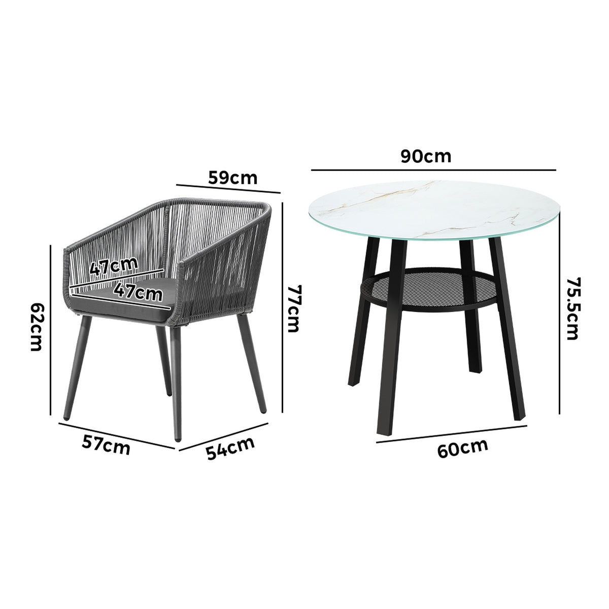 Livsip 3PCS Outdoor Dining Setting Marble-style Table Patio Furniture Bistro Set - Sunyee