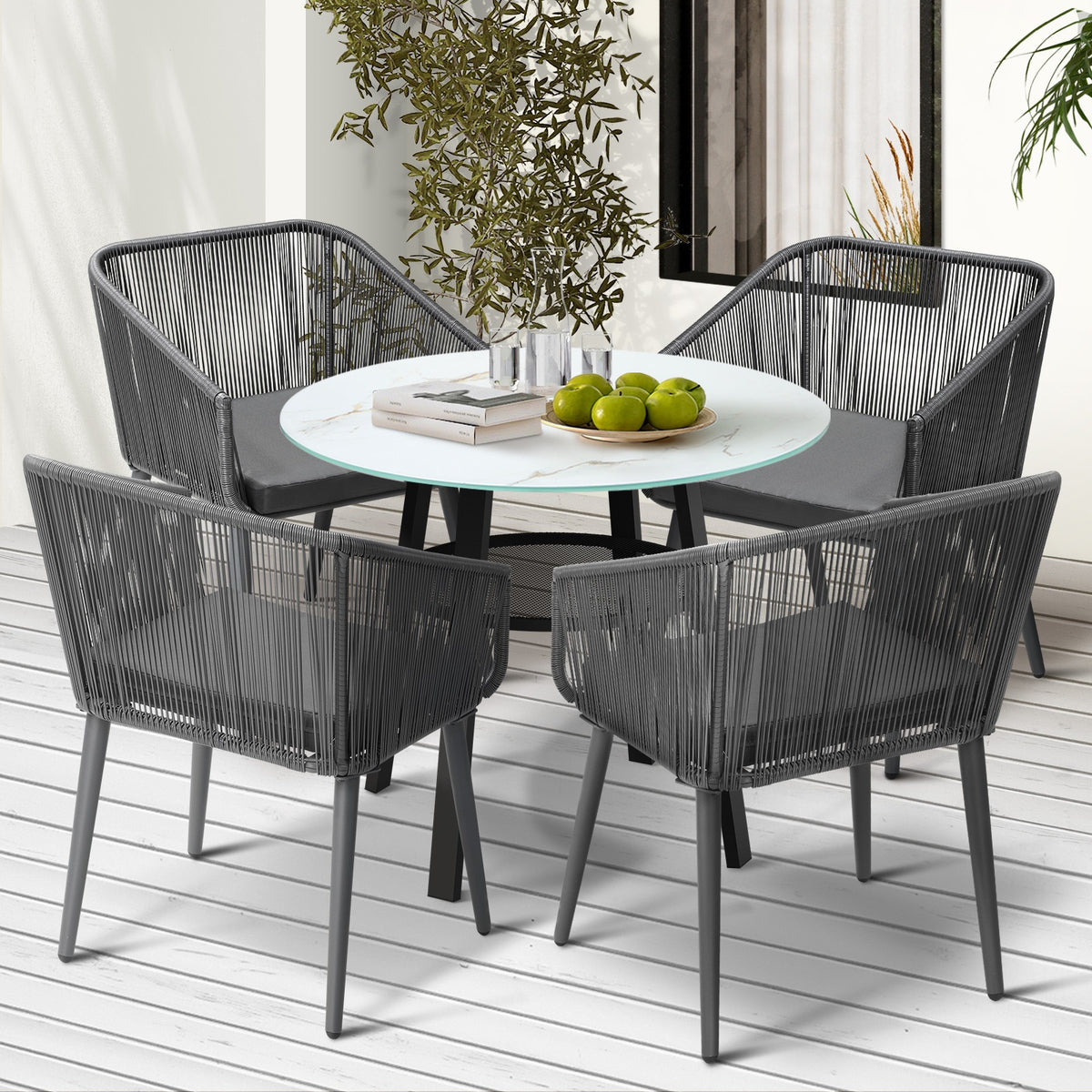 Livsip 5PCS Outdoor Dining Setting Marble-style Table Patio Furniture Bistro Set - Sunyee