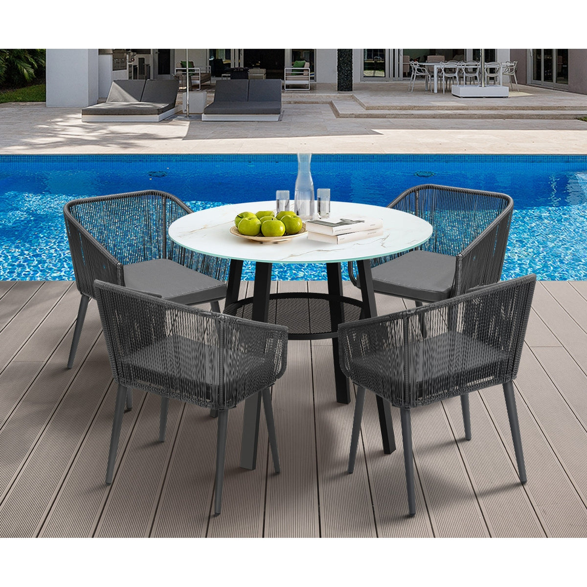 Livsip 5PCS Outdoor Dining Setting Marble-style Table Patio Furniture Bistro Set - Sunyee
