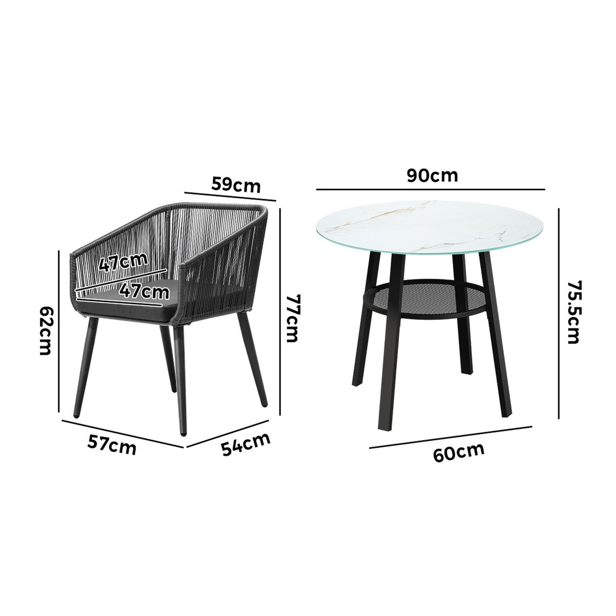 Livsip 5PCS Outdoor Dining Setting Marble-style Table Patio Furniture Bistro Set - Sunyee