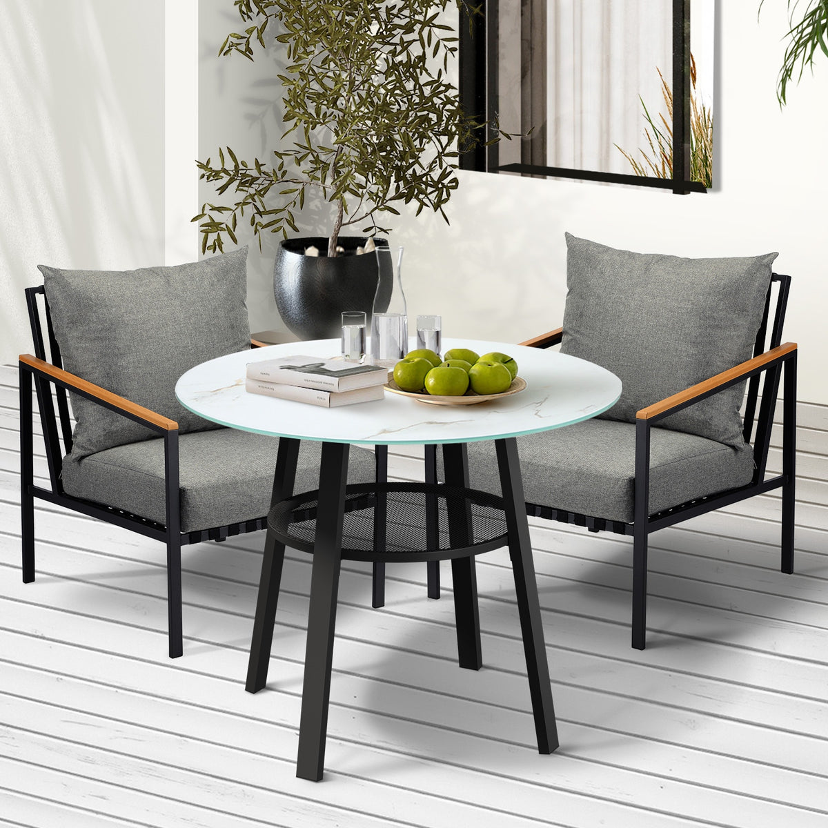 Livsip Outdoor Dining Setting Table Sofa Chairs Patio Furniture Set 3PCS - Sunyee