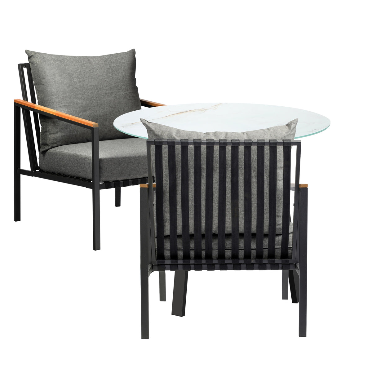 Livsip Outdoor Dining Setting Table Sofa Chairs Patio Furniture Set 3PCS - Sunyee