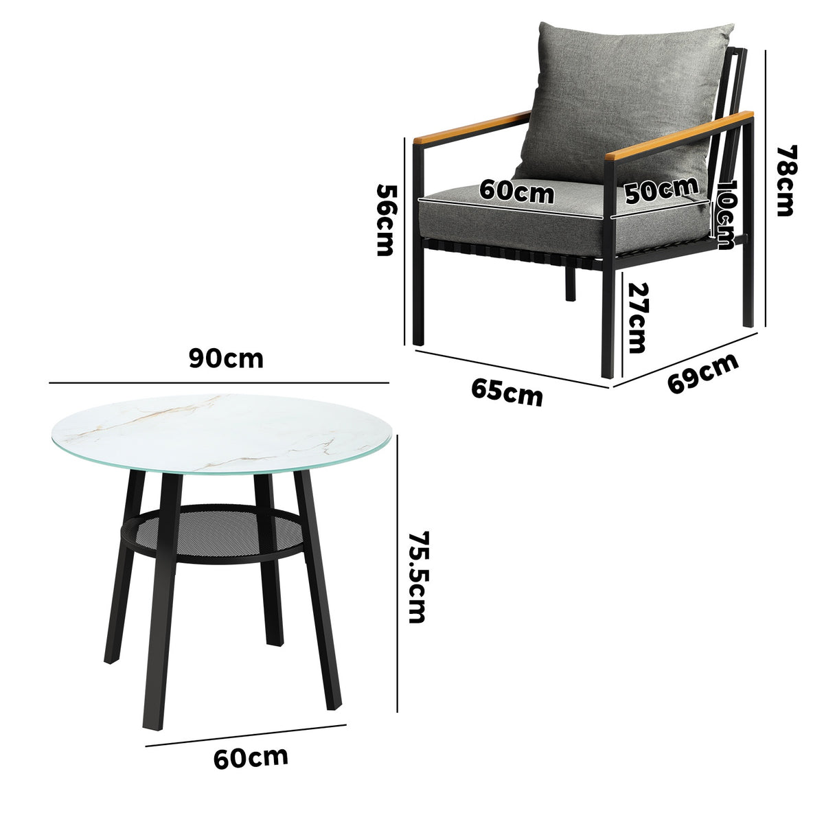 Livsip Outdoor Dining Setting Table Sofa Chairs Patio Furniture Set 3PCS - Sunyee