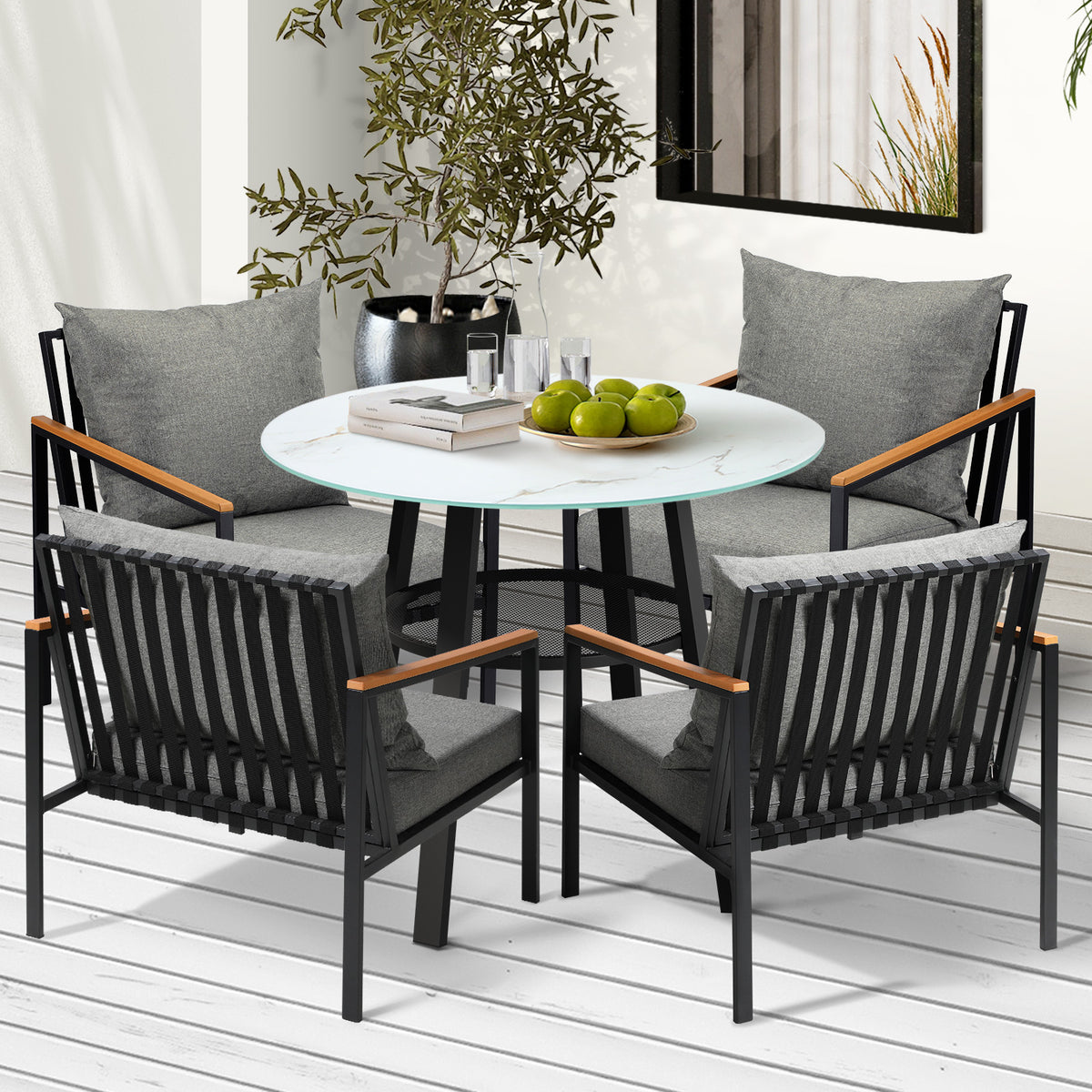 Livsip Outdoor Dining Setting Table Sofa Chairs Patio Furniture Set 5PCS - Sunyee