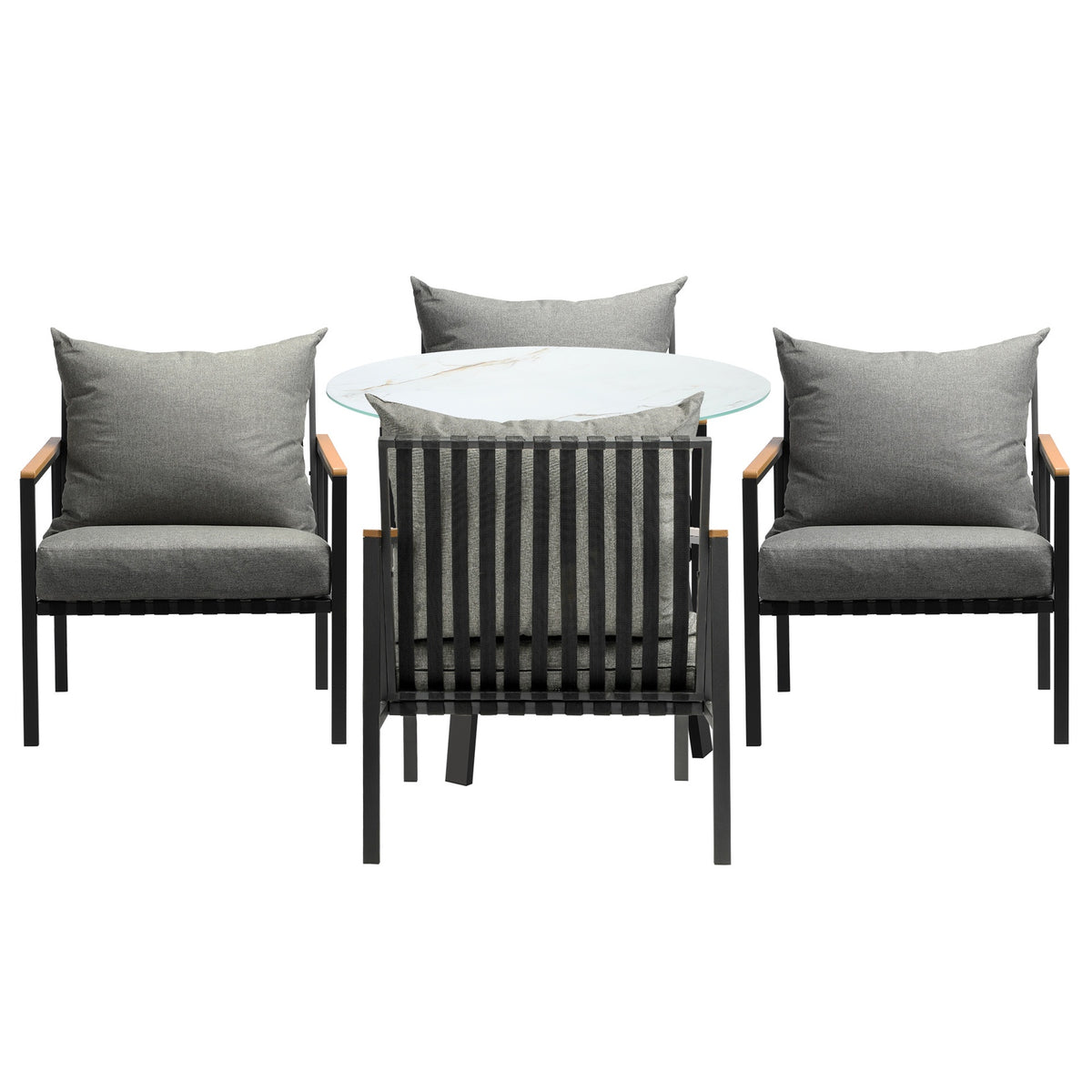 Livsip Outdoor Dining Setting Table Sofa Chairs Patio Furniture Set 5PCS - Sunyee