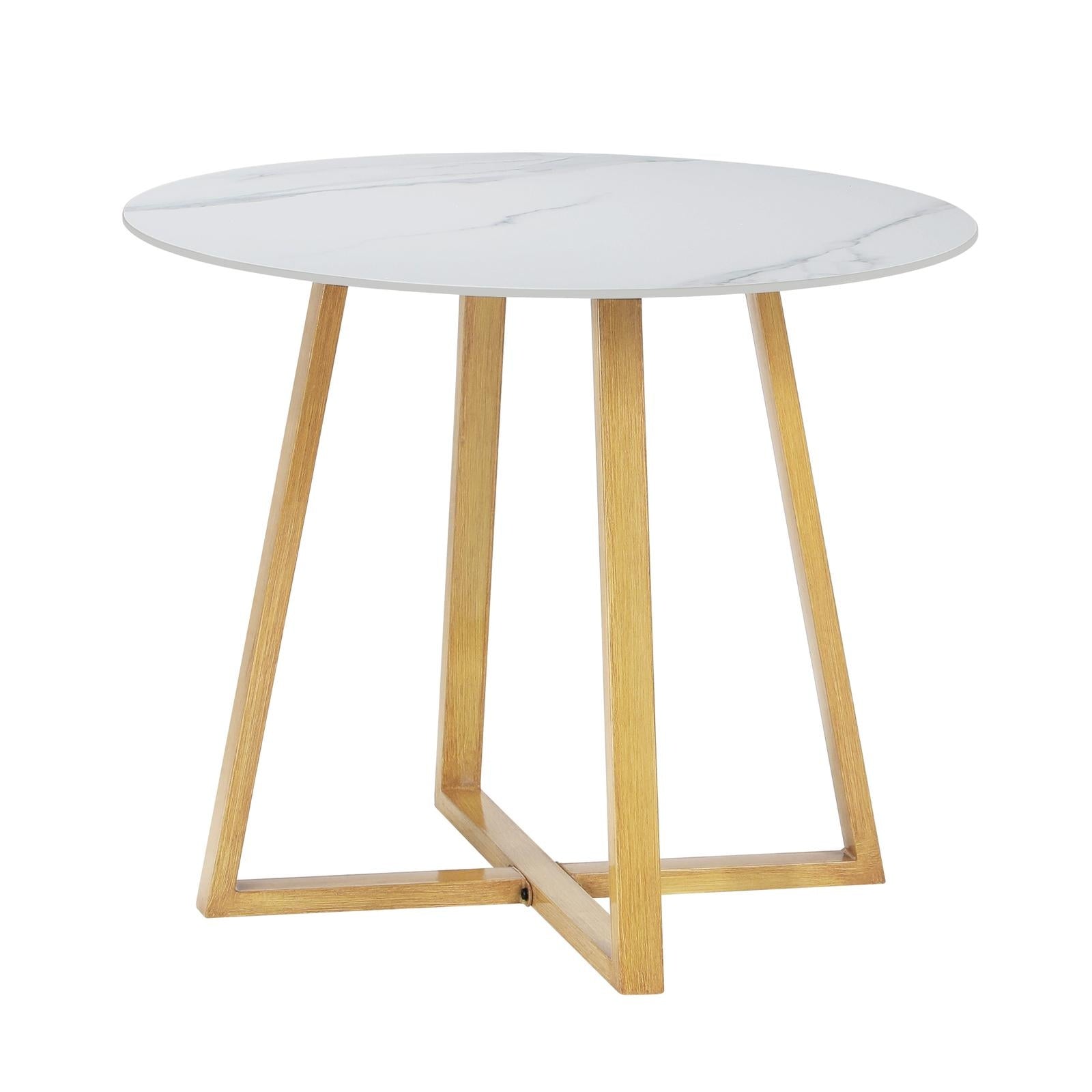 Livsip Outdoor Dining Marble Table Patio Garden Furniture 90cm Bistro Desk Brown - Sunyee