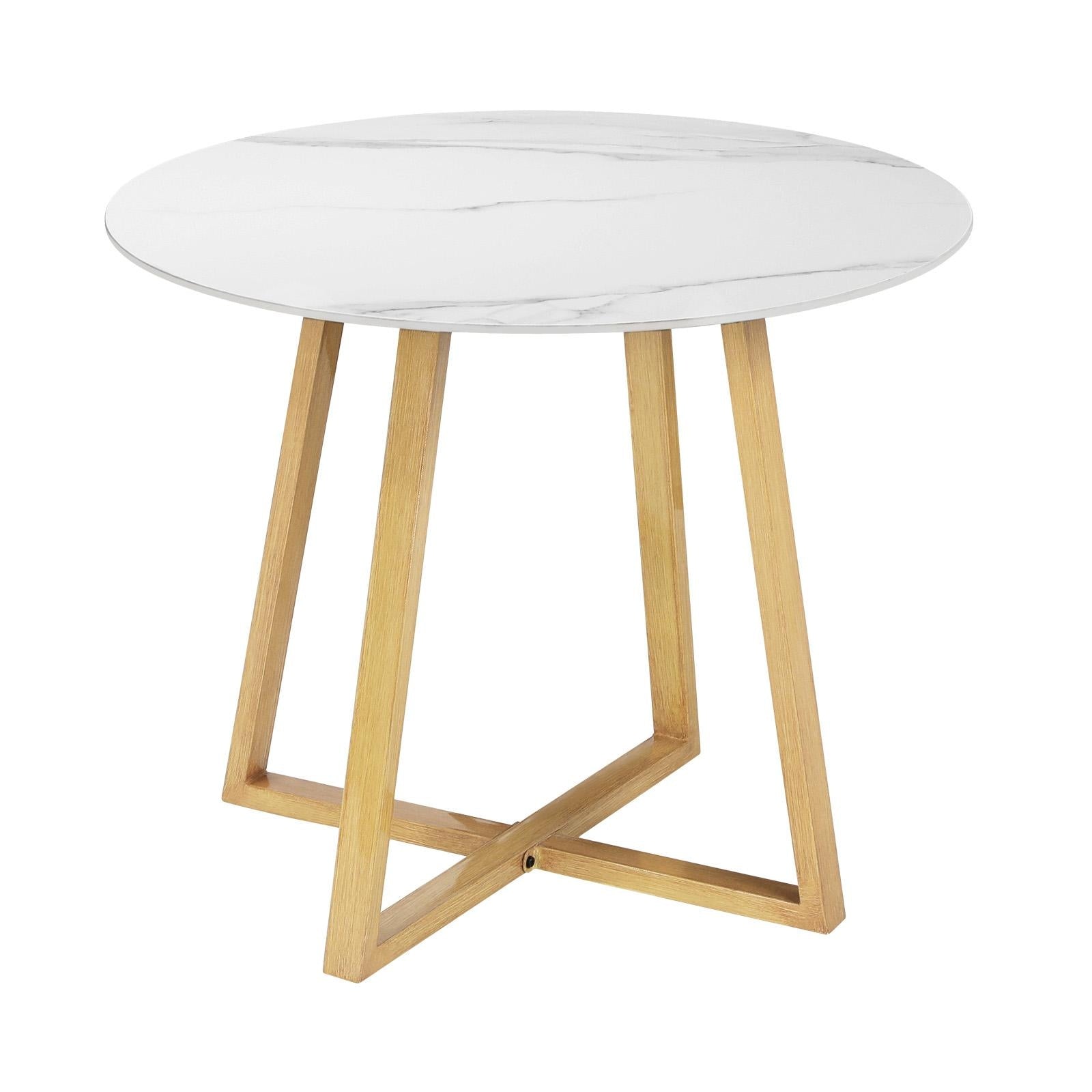 Livsip Outdoor Dining Marble Table Patio Garden Furniture 90cm Bistro Desk Brown - Sunyee