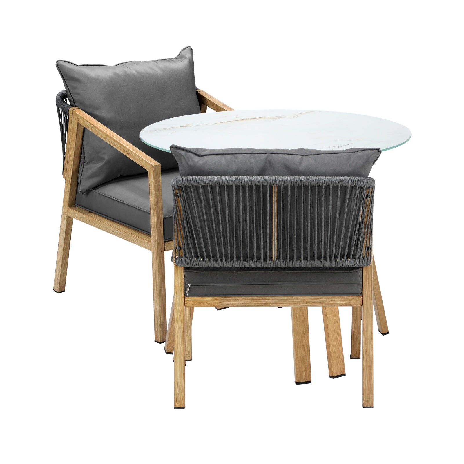 Livsip 3PCS Outdoor Dining Setting Patio Furniture Set 90cm Table Lounge Chairs - Sunyee