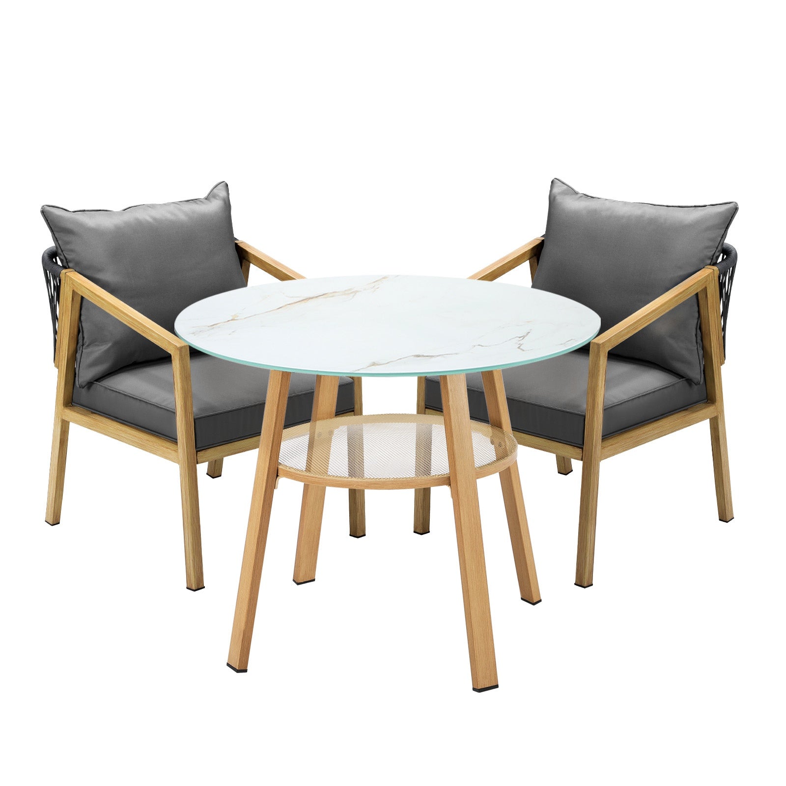 Livsip 3PCS Outdoor Dining Setting Patio Furniture Set 90cm Table Lounge Chairs - Sunyee