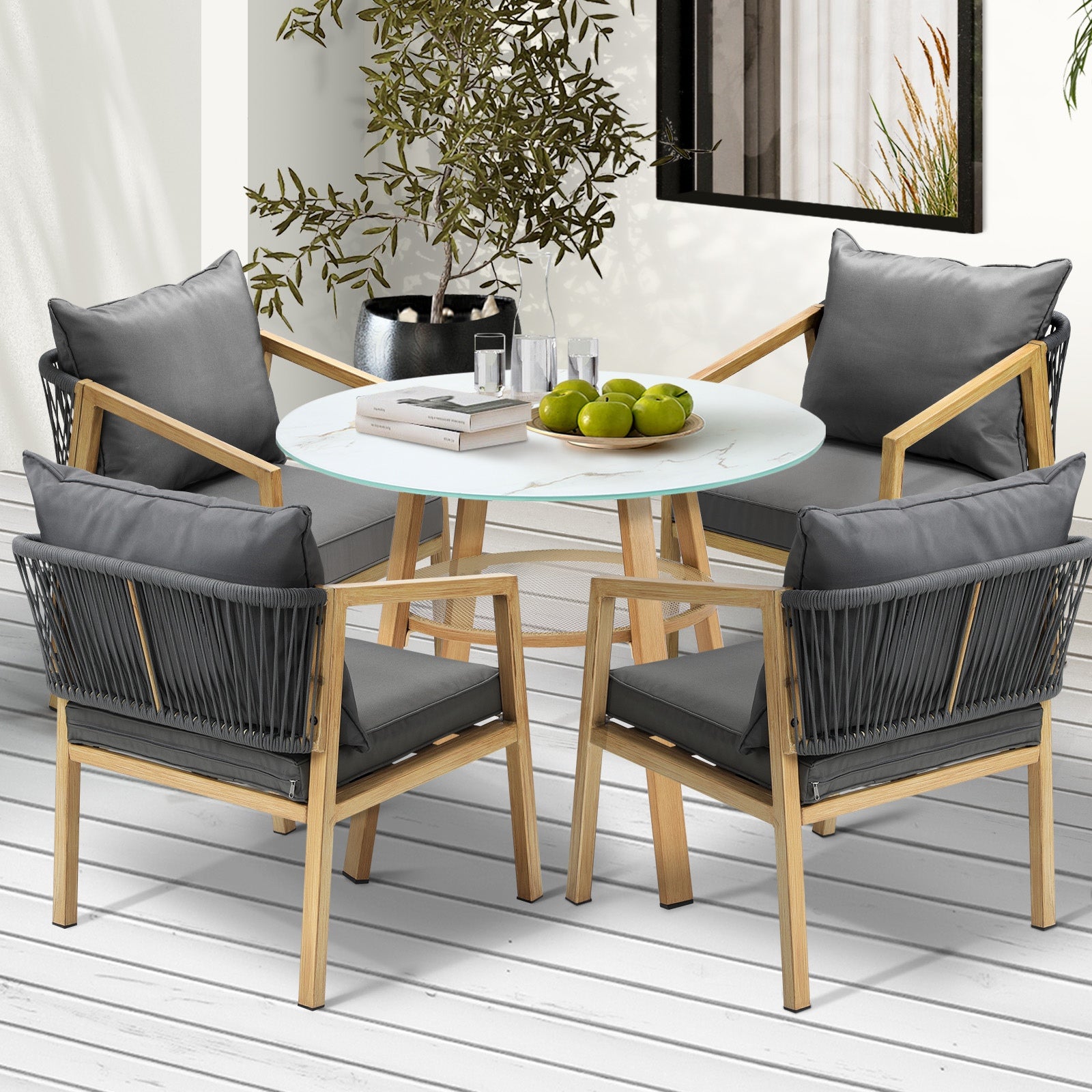 Livsip 5PCS Outdoor Dining Setting Patio Furniture Set 90cm Table Lounge Chairs - Sunyee