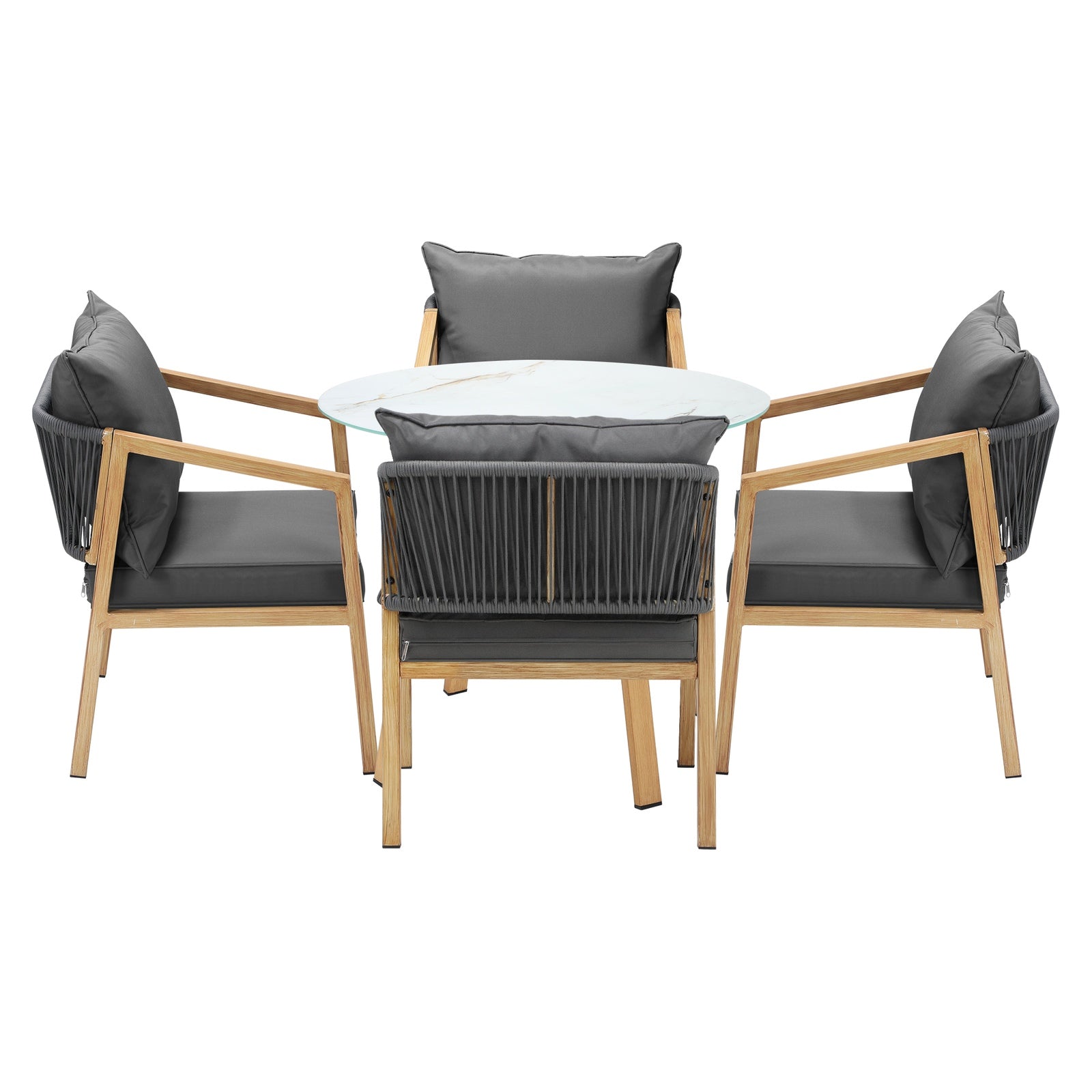 Livsip 5PCS Outdoor Dining Setting Patio Furniture Set 90cm Table Lounge Chairs - Sunyee