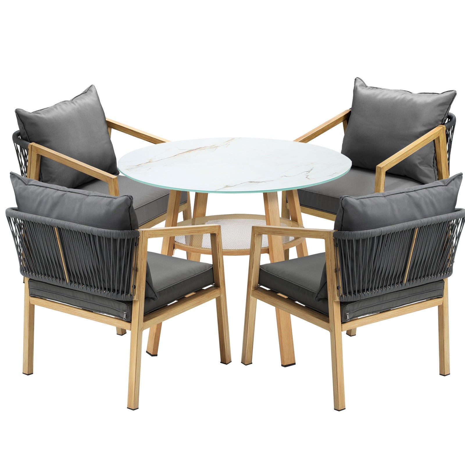 Livsip 5PCS Outdoor Dining Setting Patio Furniture Set 90cm Table Lounge Chairs - Sunyee