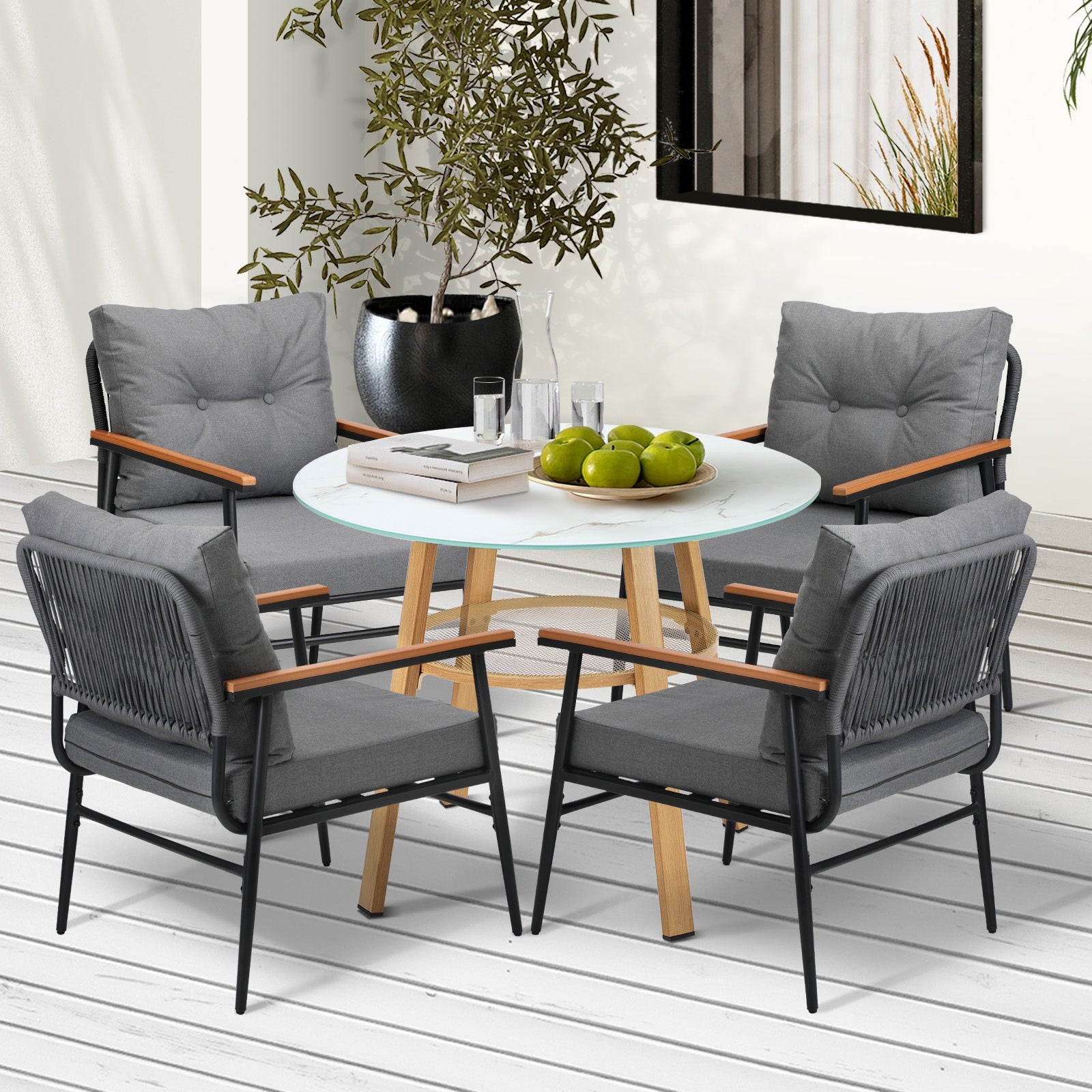 Livsip 5PCS Outdoor Furniture Dining Set Patio Setting Table with Storage Shelf - Sunyee