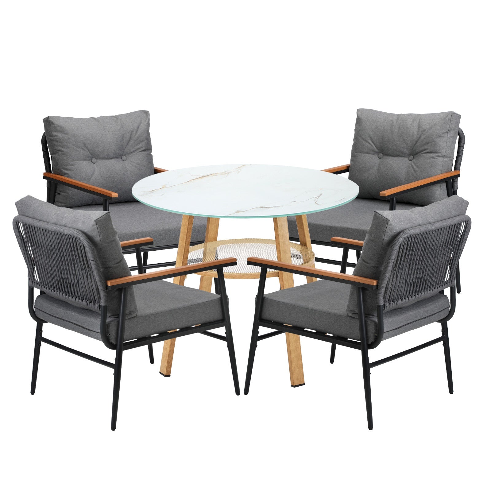 Livsip 5PCS Outdoor Furniture Dining Set Patio Setting Table with Storage Shelf - Sunyee